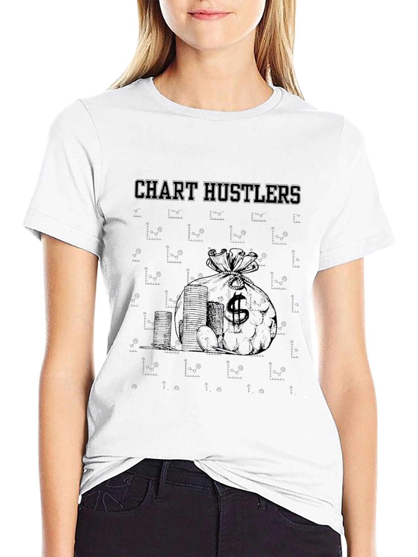 Chart Hustlers Black T-Shirt - Money Bag Design