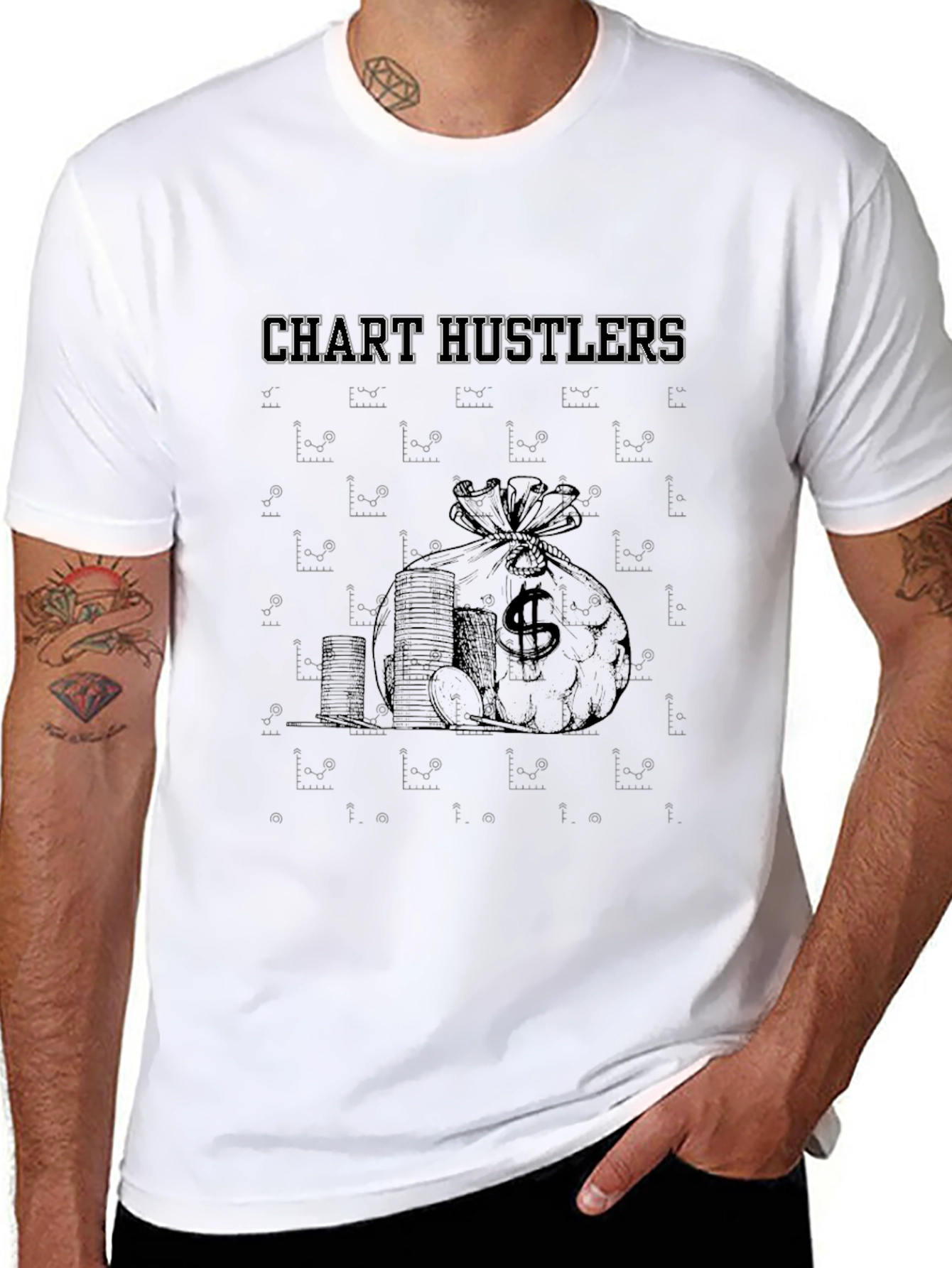 Chart Hustlers Black T-Shirt - Money Bag Design