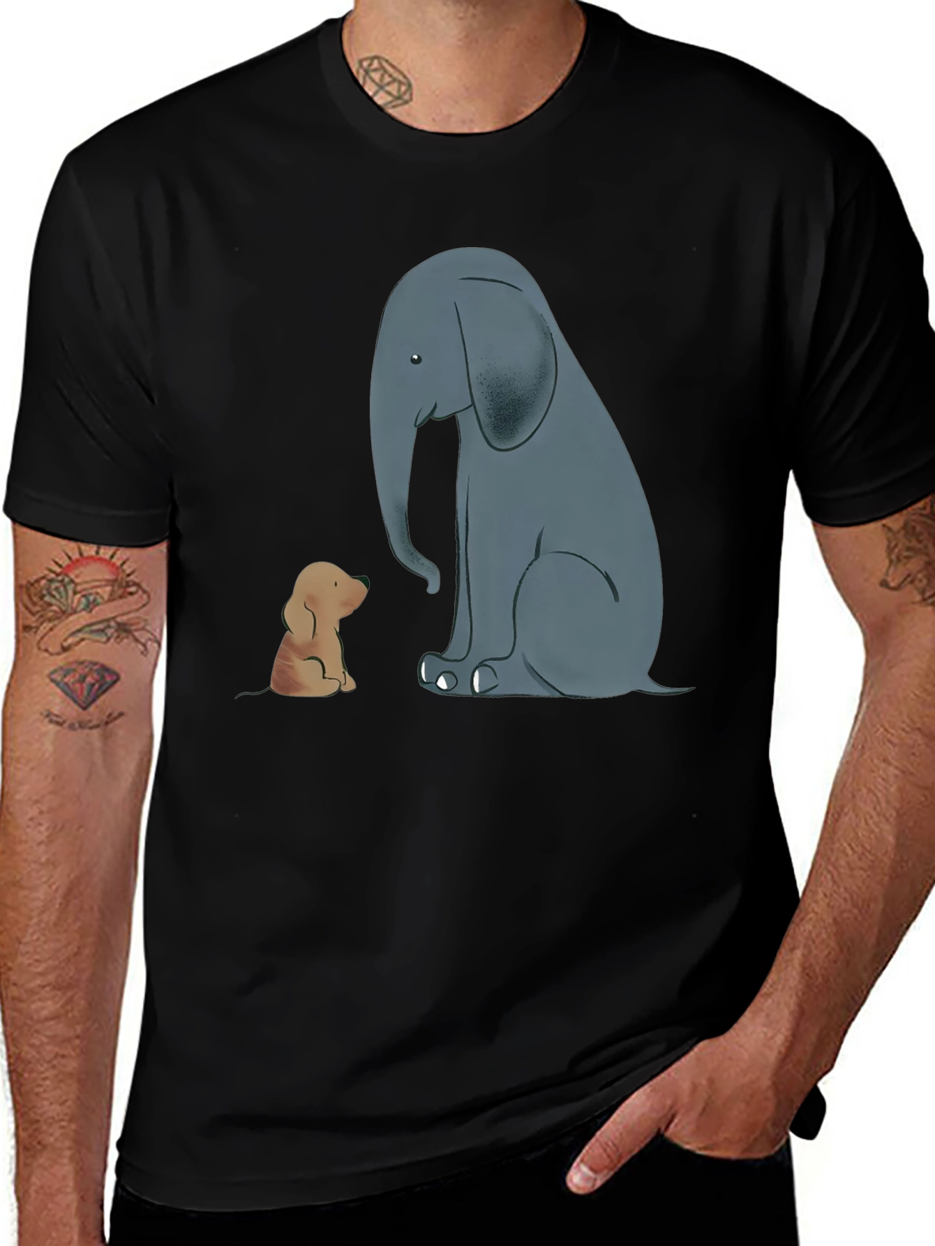 Elephant and Dog Graphic Tee - Black