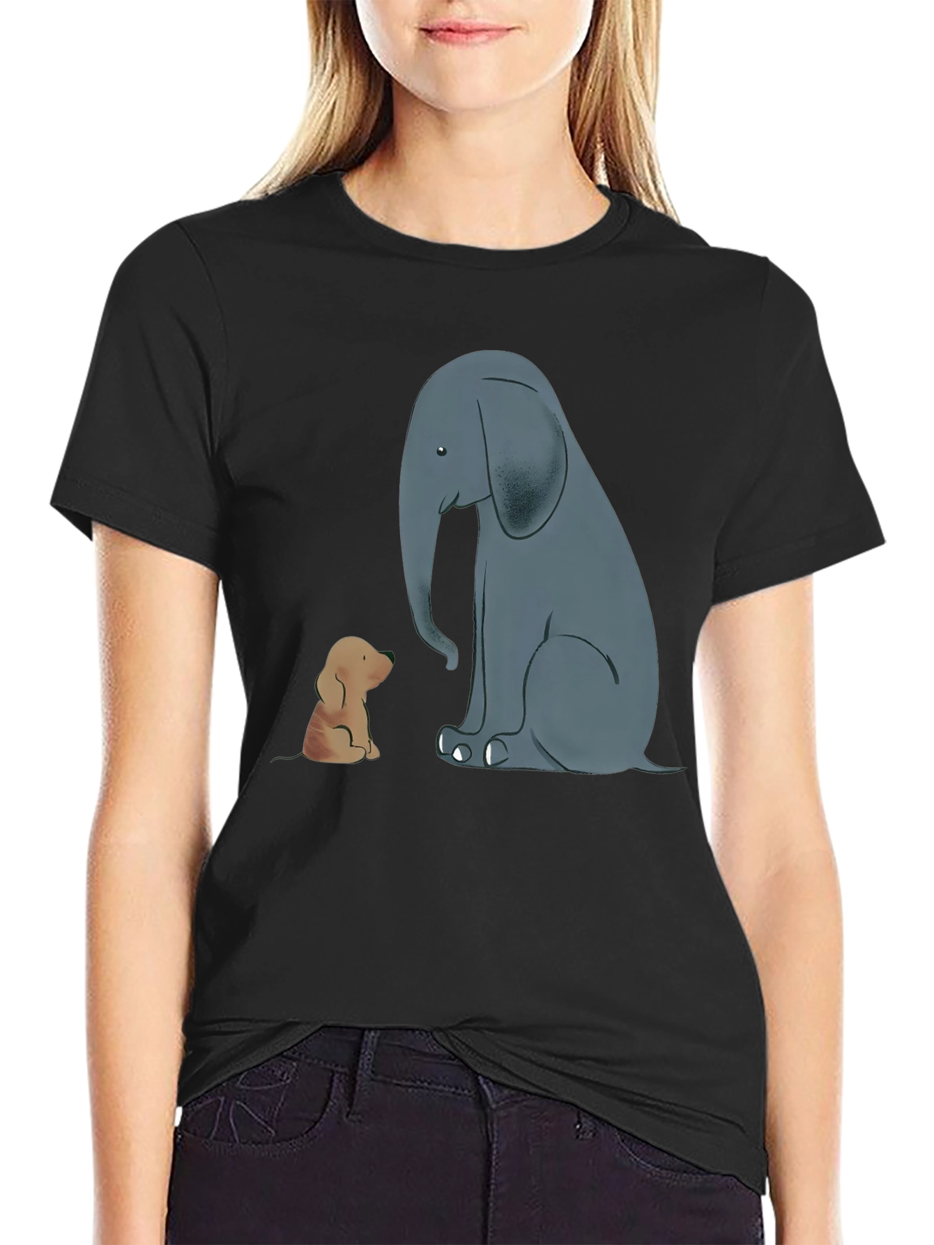 Elephant and Dog Graphic Tee - Black
