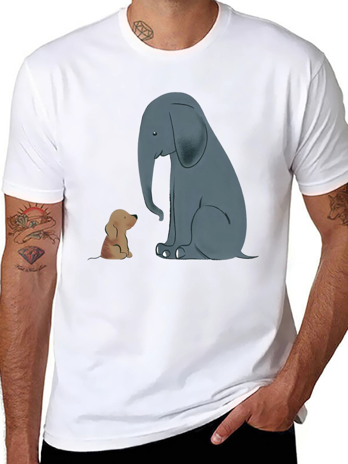 Elephant and Dog Graphic Tee - Black