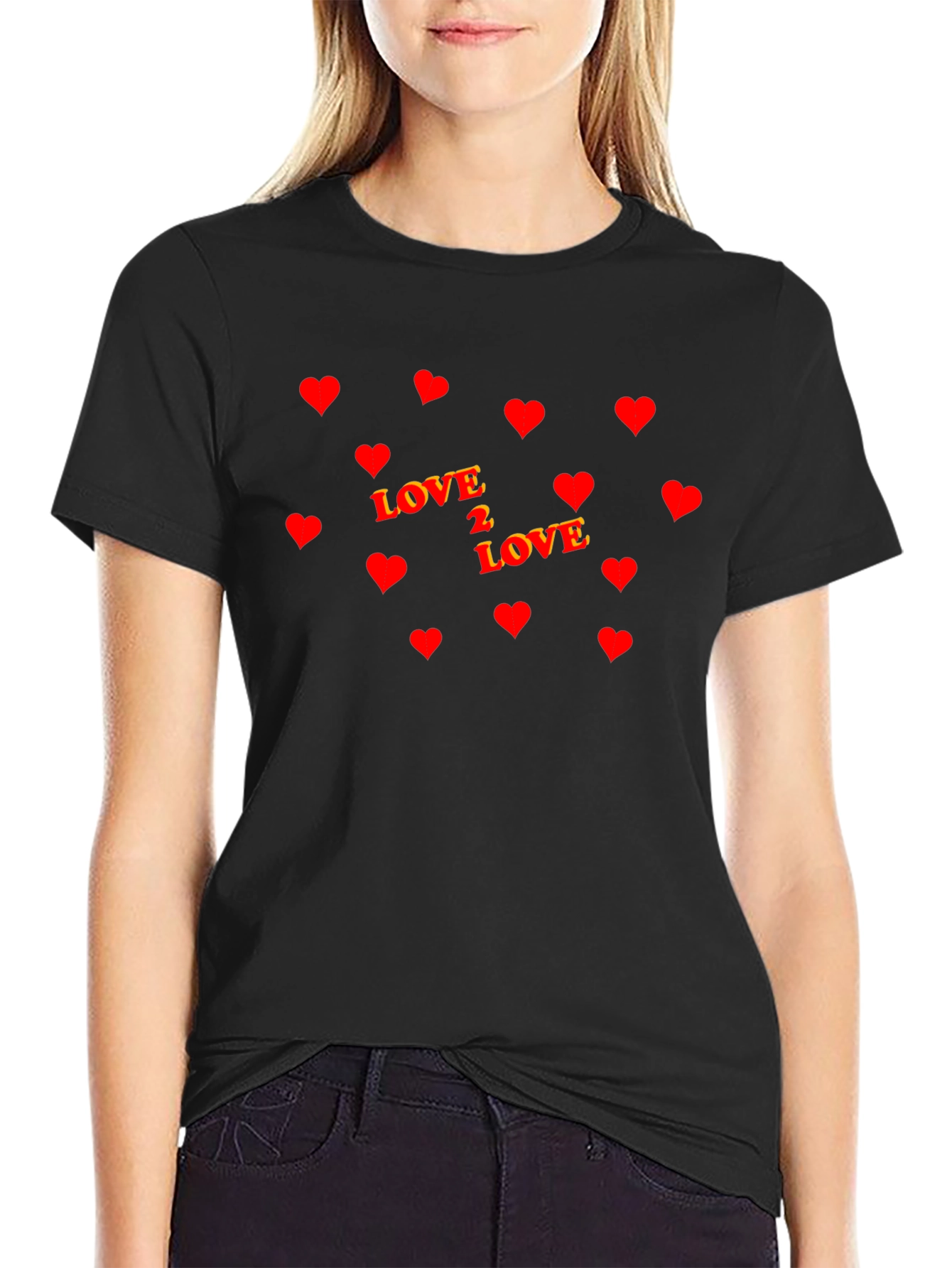 Love 2 Love Heart Graphic Black T-Shirt