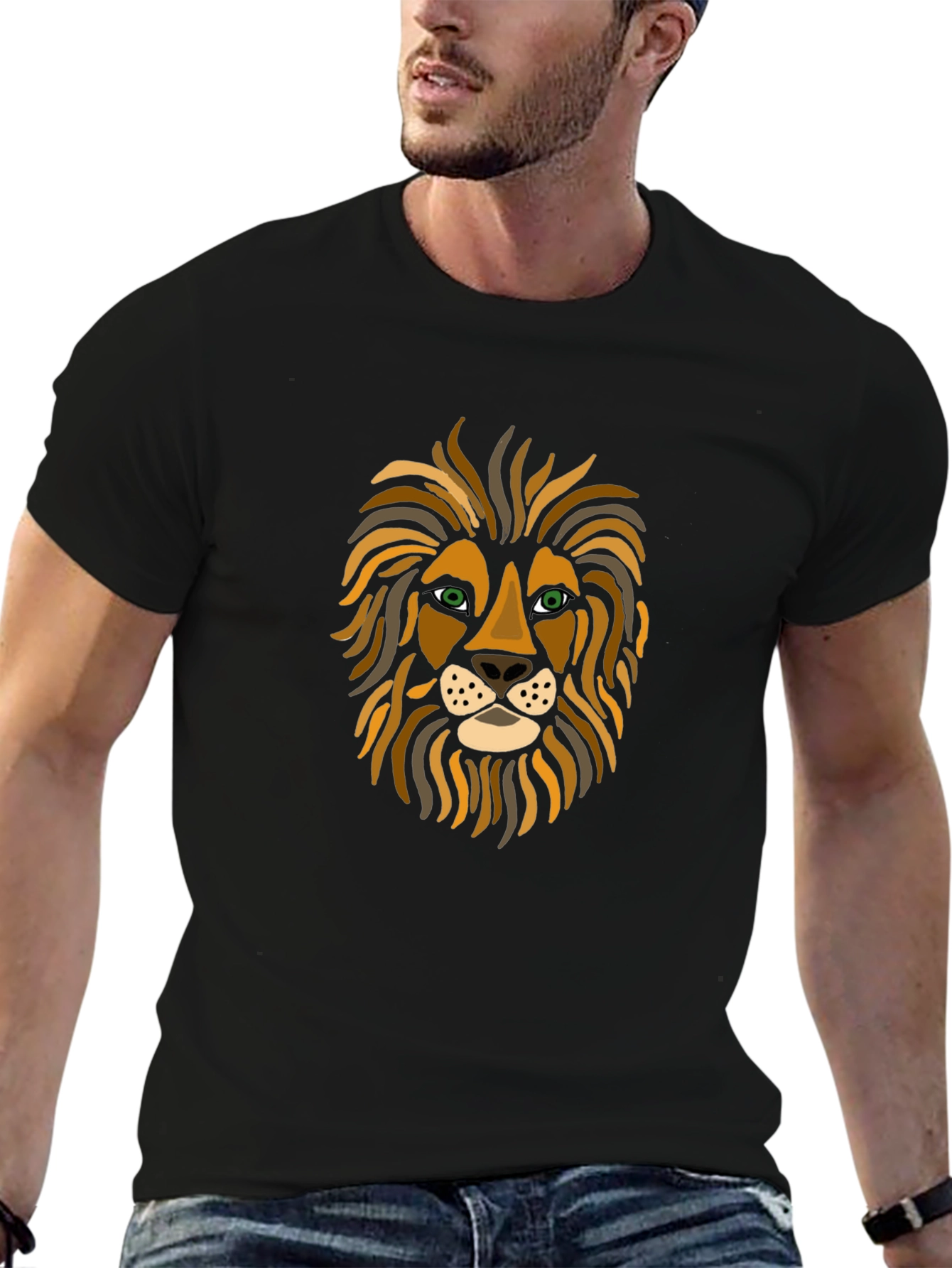 Lion Face Graphic Tee - Stylish Mens T-Shirt