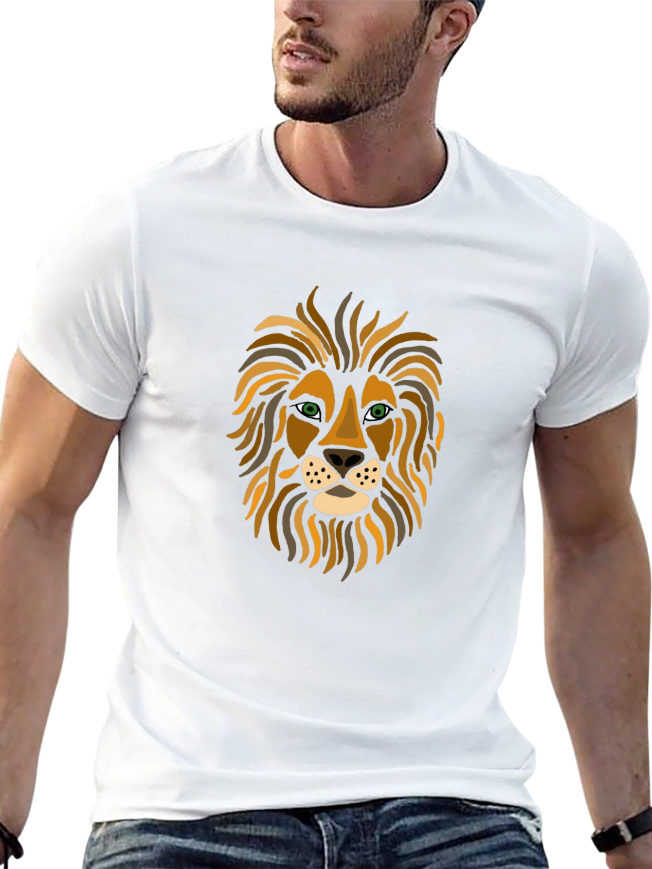 Lion Face Graphic Tee - Stylish Mens T-Shirt
