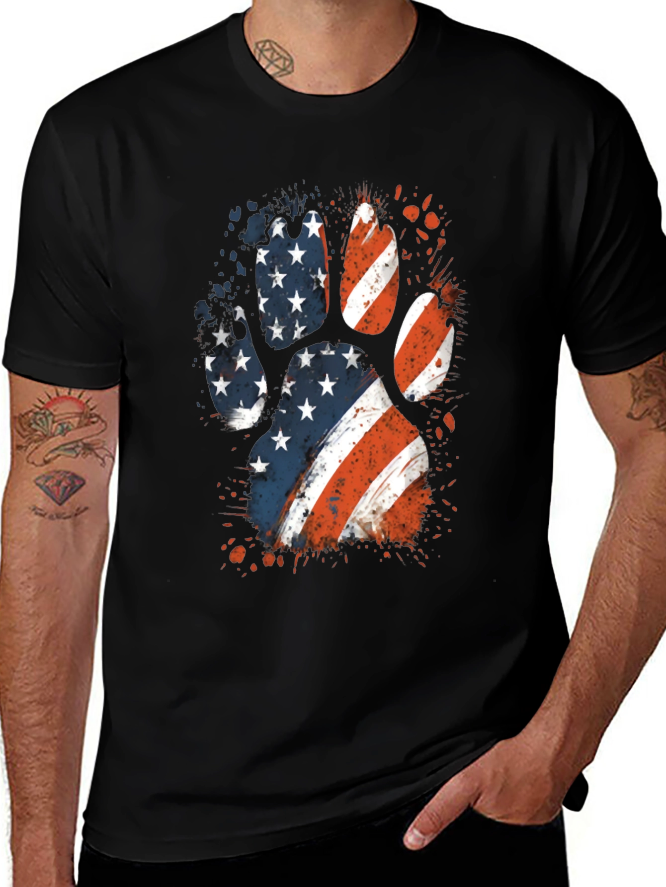 Patriotic Dog Paw Print Graphic Tee