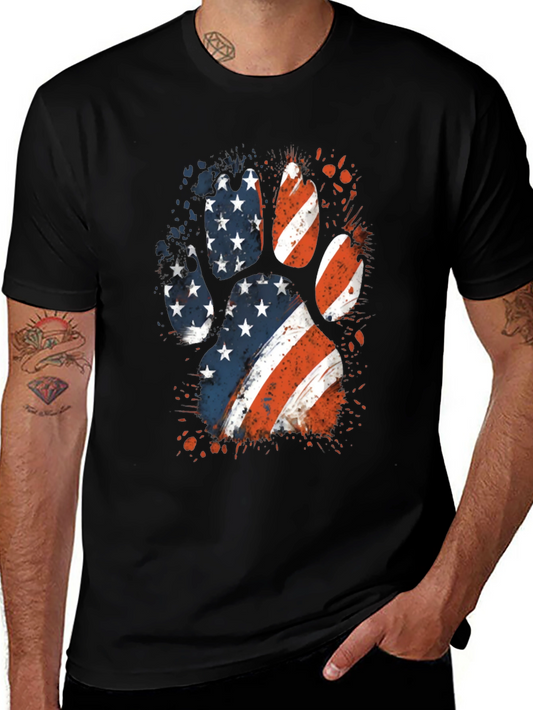 Patriotic Dog Paw Print Graphic Tee