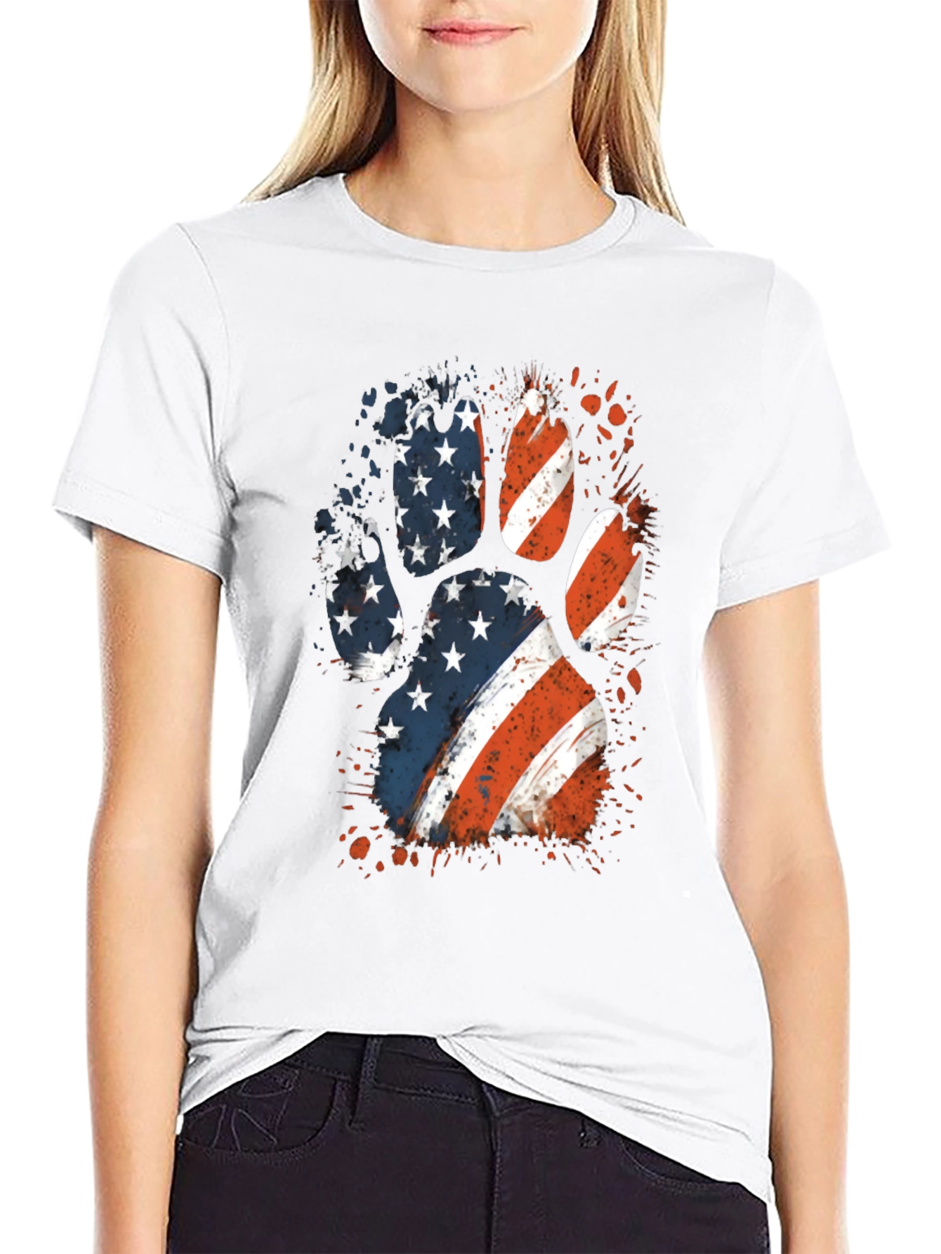 Patriotic Dog Paw Print Graphic Tee