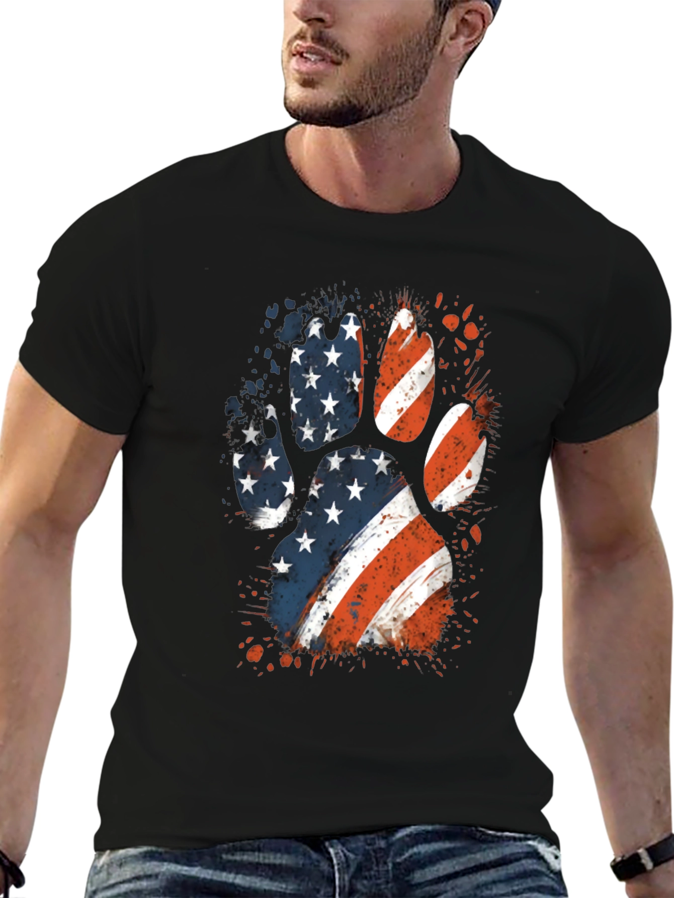Patriotic Dog Paw Print Graphic Tee