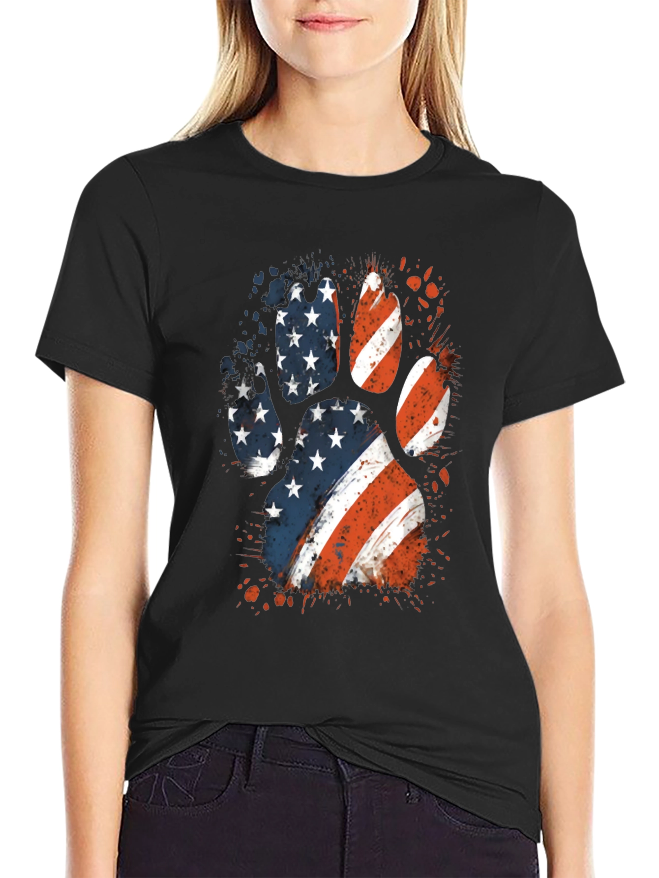 Patriotic Dog Paw Print Graphic Tee