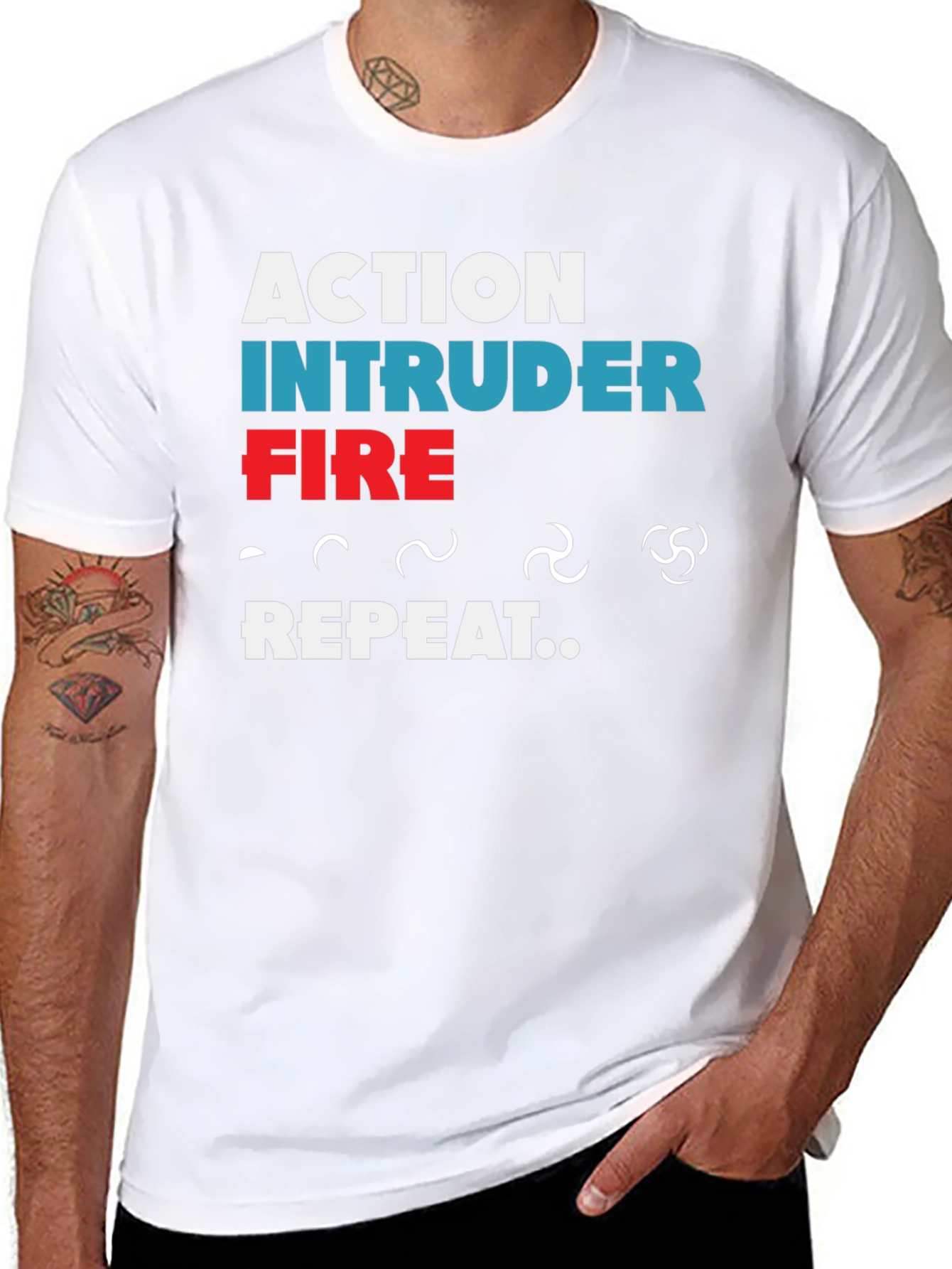 Action Intruder Fire Repeat Mens T-Shirt