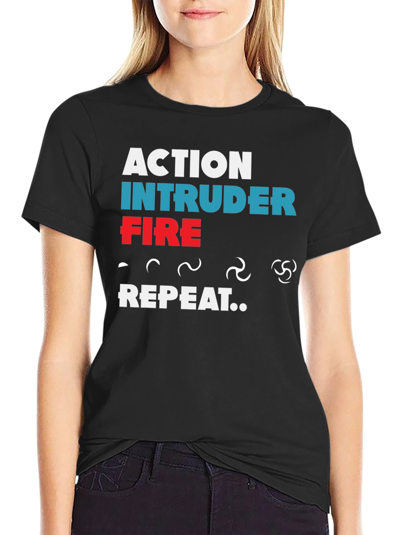 Action Intruder Fire Repeat Mens T-Shirt