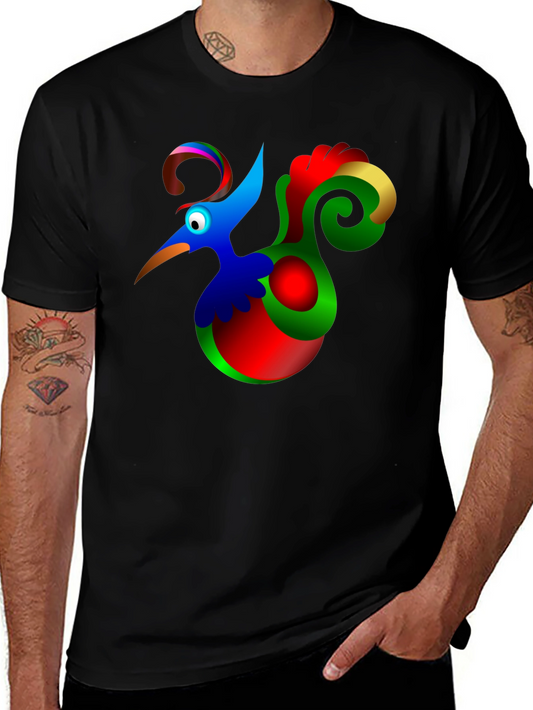 Funky Cartoon Bird Black T-Shirt