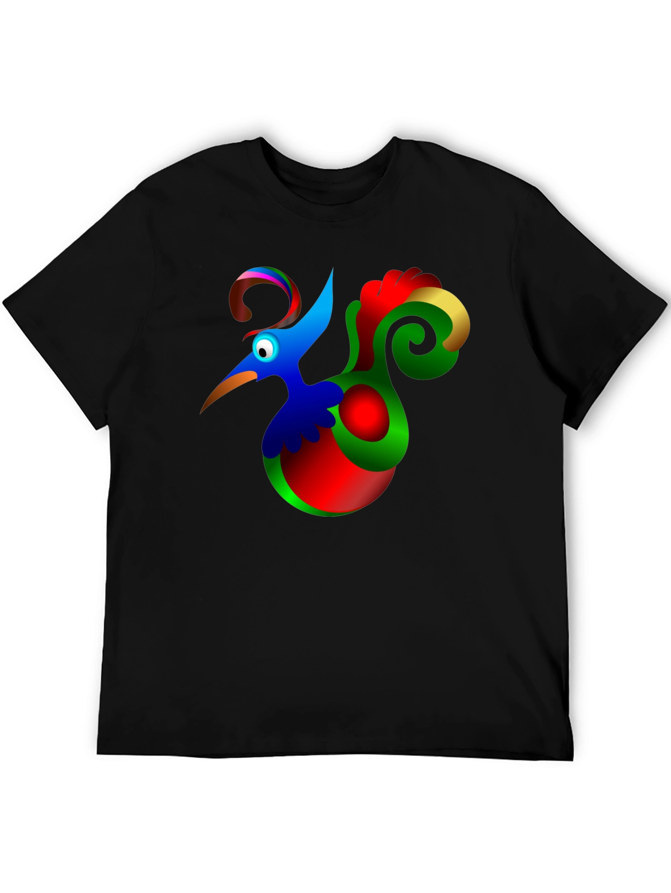 Funky Cartoon Bird Black T-Shirt