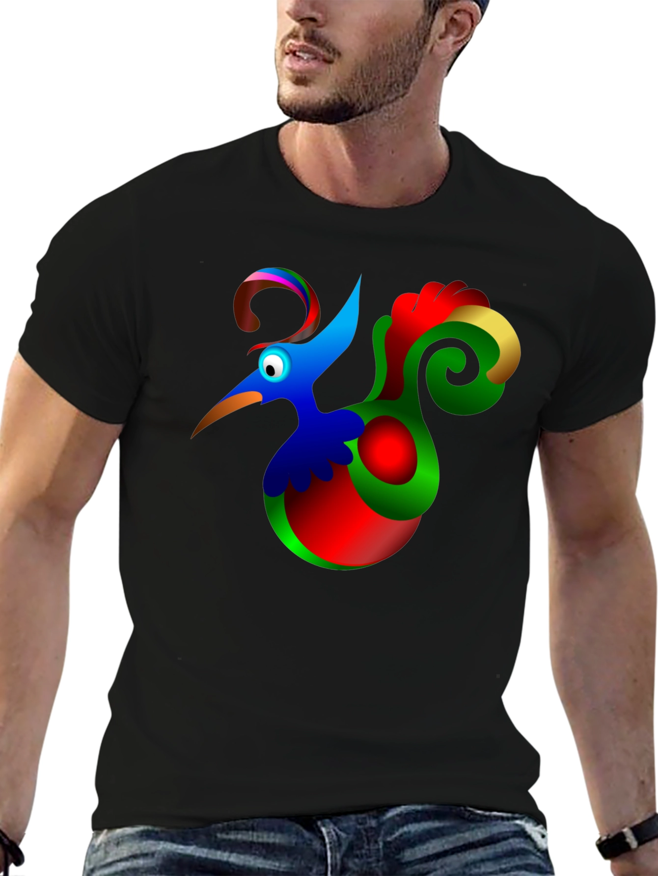 Funky Cartoon Bird Black T-Shirt