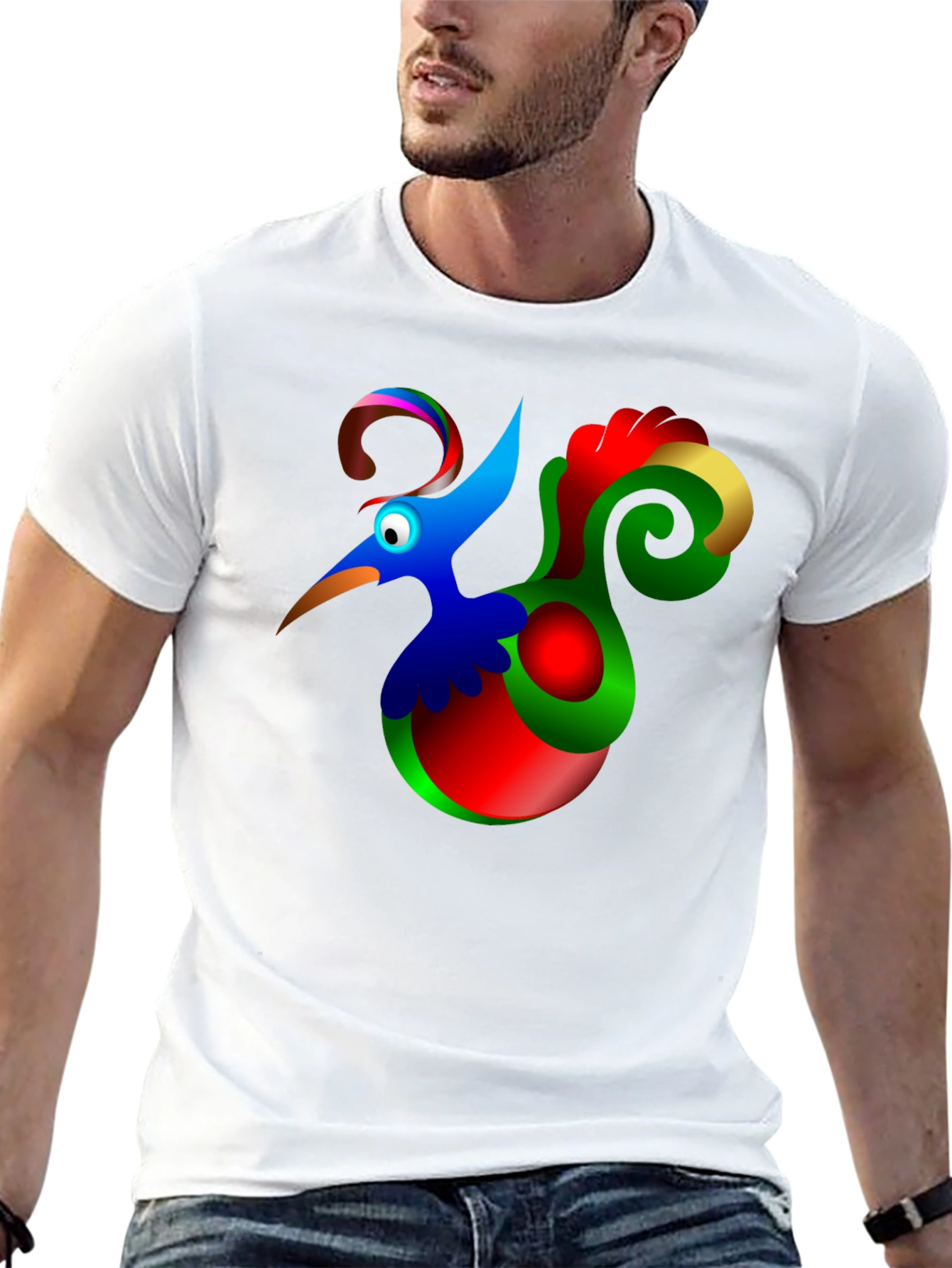 Funky Cartoon Bird Black T-Shirt