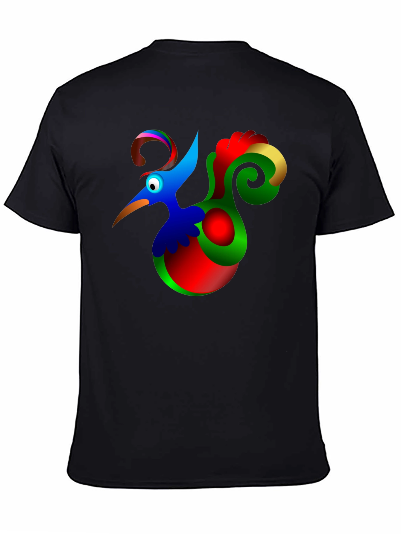 Funky Cartoon Bird Black T-Shirt