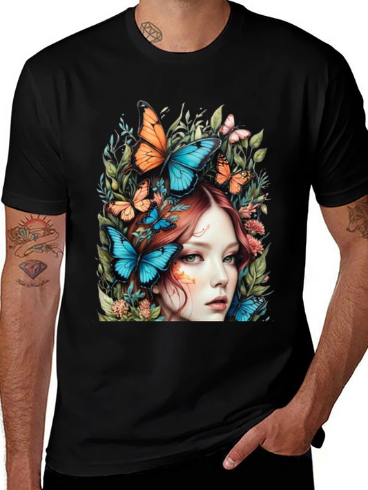 Butterfly Woman Graphic Tee - Nature Art T-Shirt