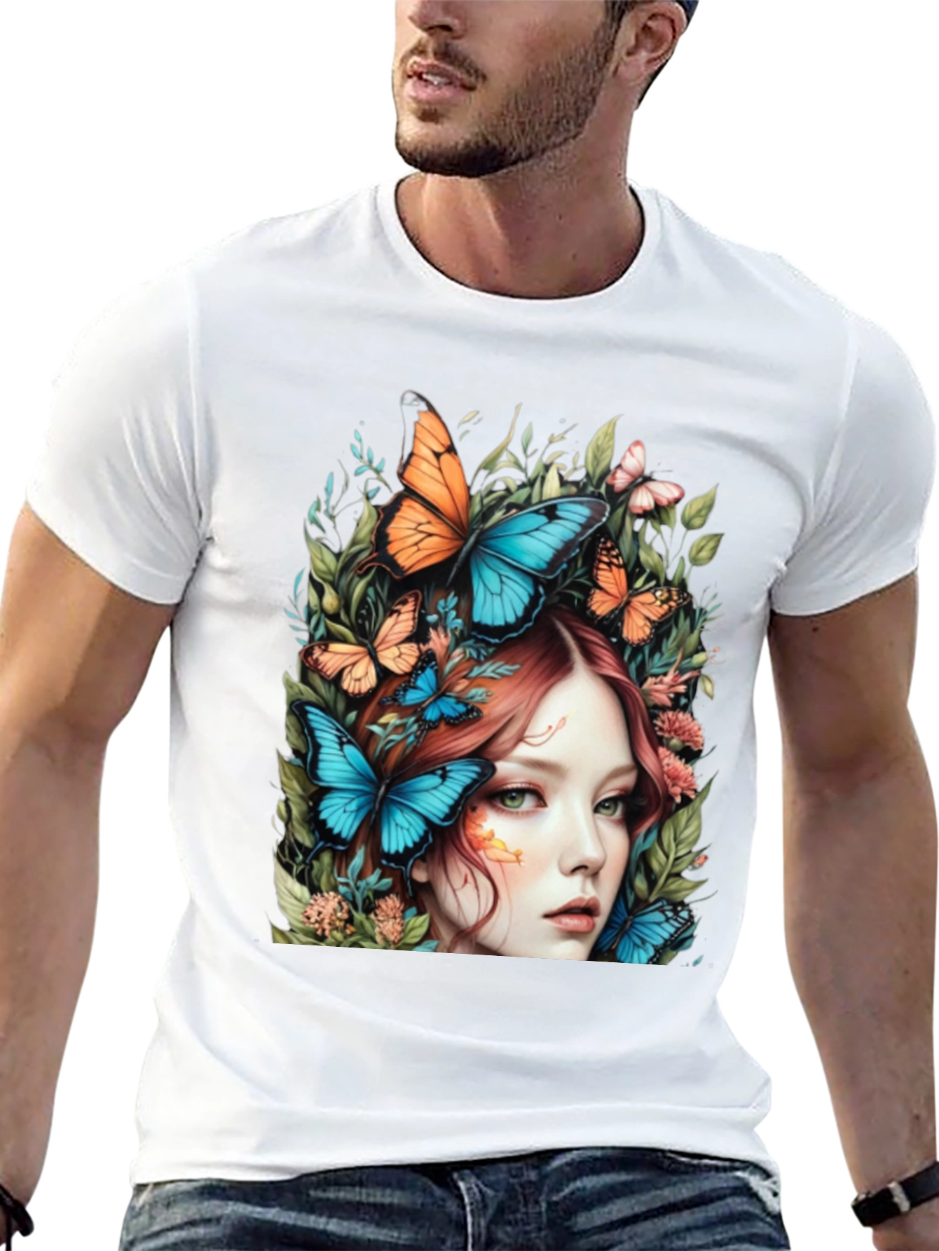 Butterfly Woman Graphic Tee - Nature Art T-Shirt