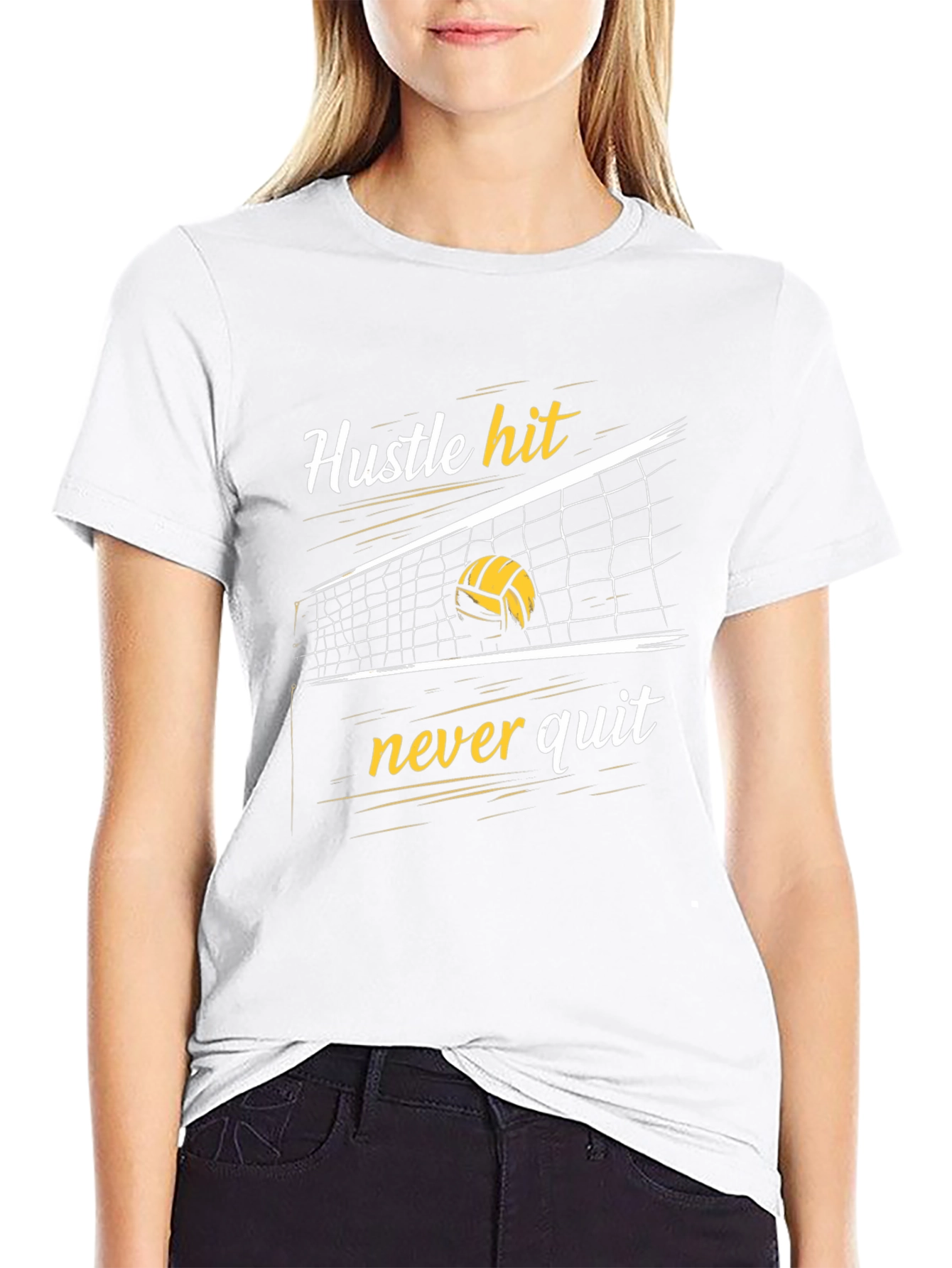Hustle Hit Never Quit Volleyball Graphic Tee