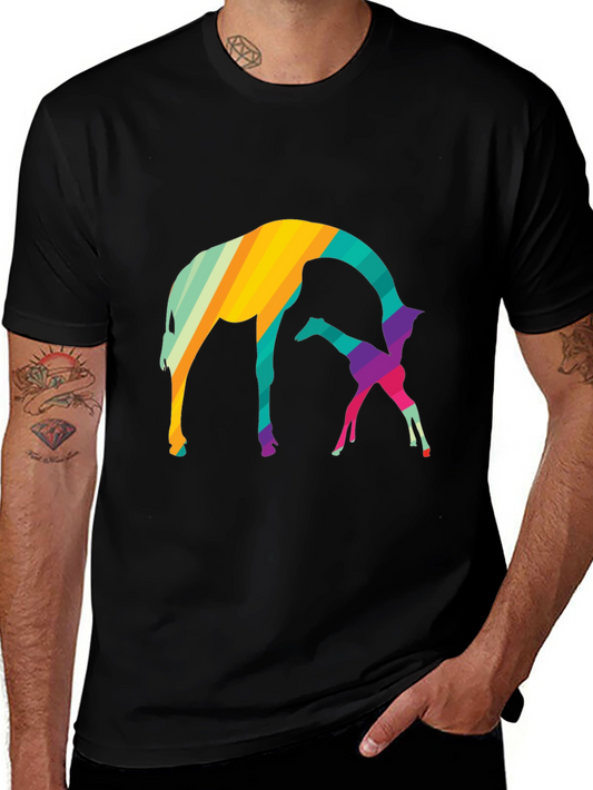 Abstract Giraffe Graphic Tee - Black Cotton Blend Shirt