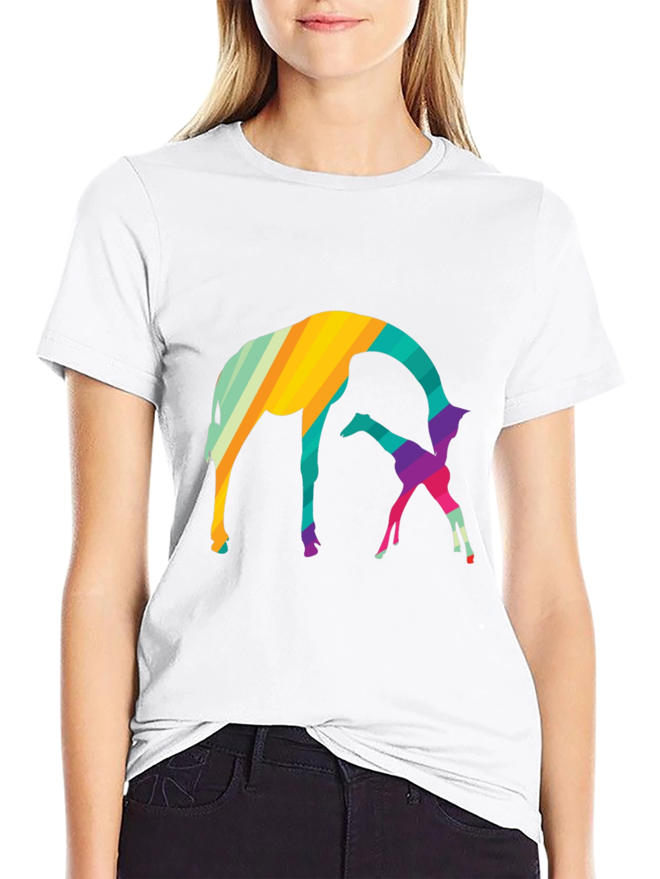 Abstract Giraffe Graphic Tee - Black Cotton Blend Shirt