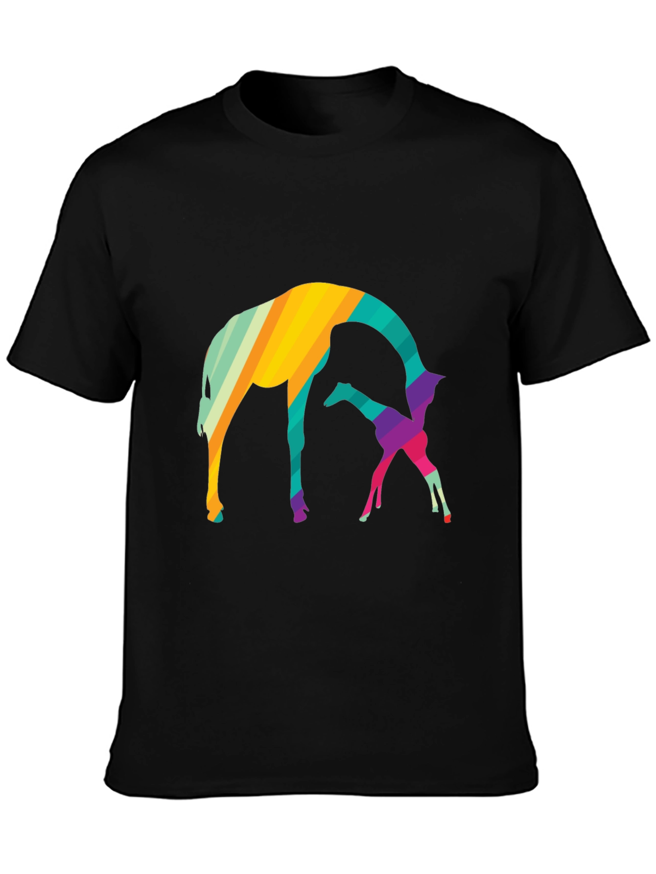 Abstract Giraffe Graphic Tee - Black Cotton Blend Shirt
