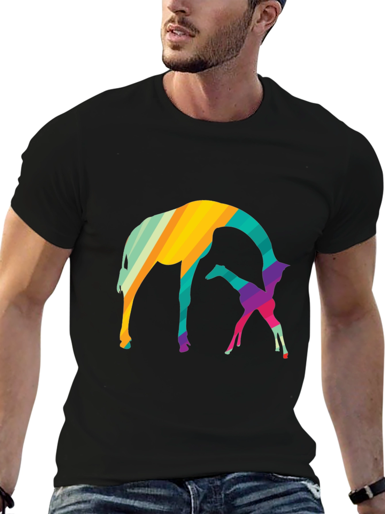 Abstract Giraffe Graphic Tee - Black Cotton Blend Shirt