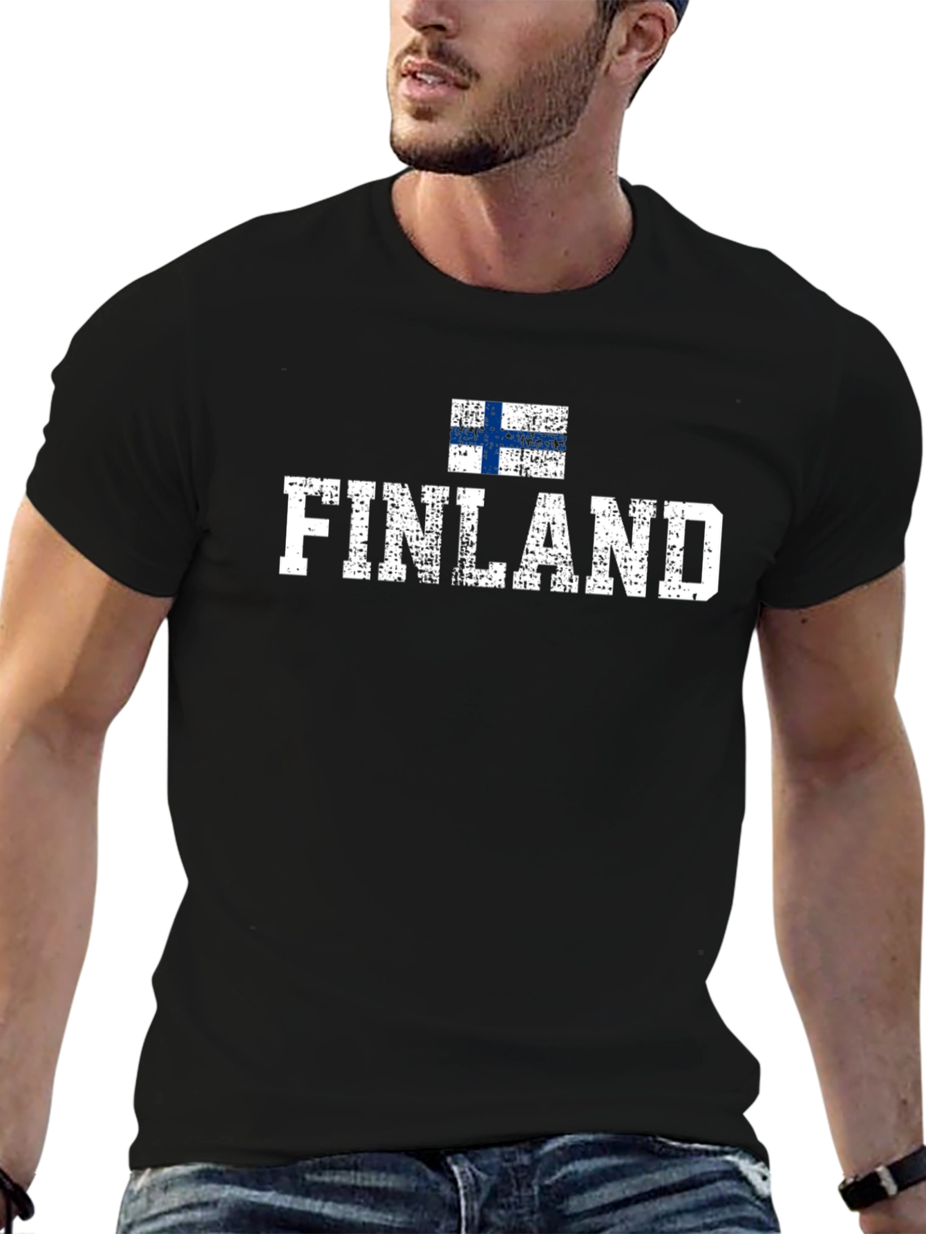 Finland Flag Graphic T-Shirt - Black