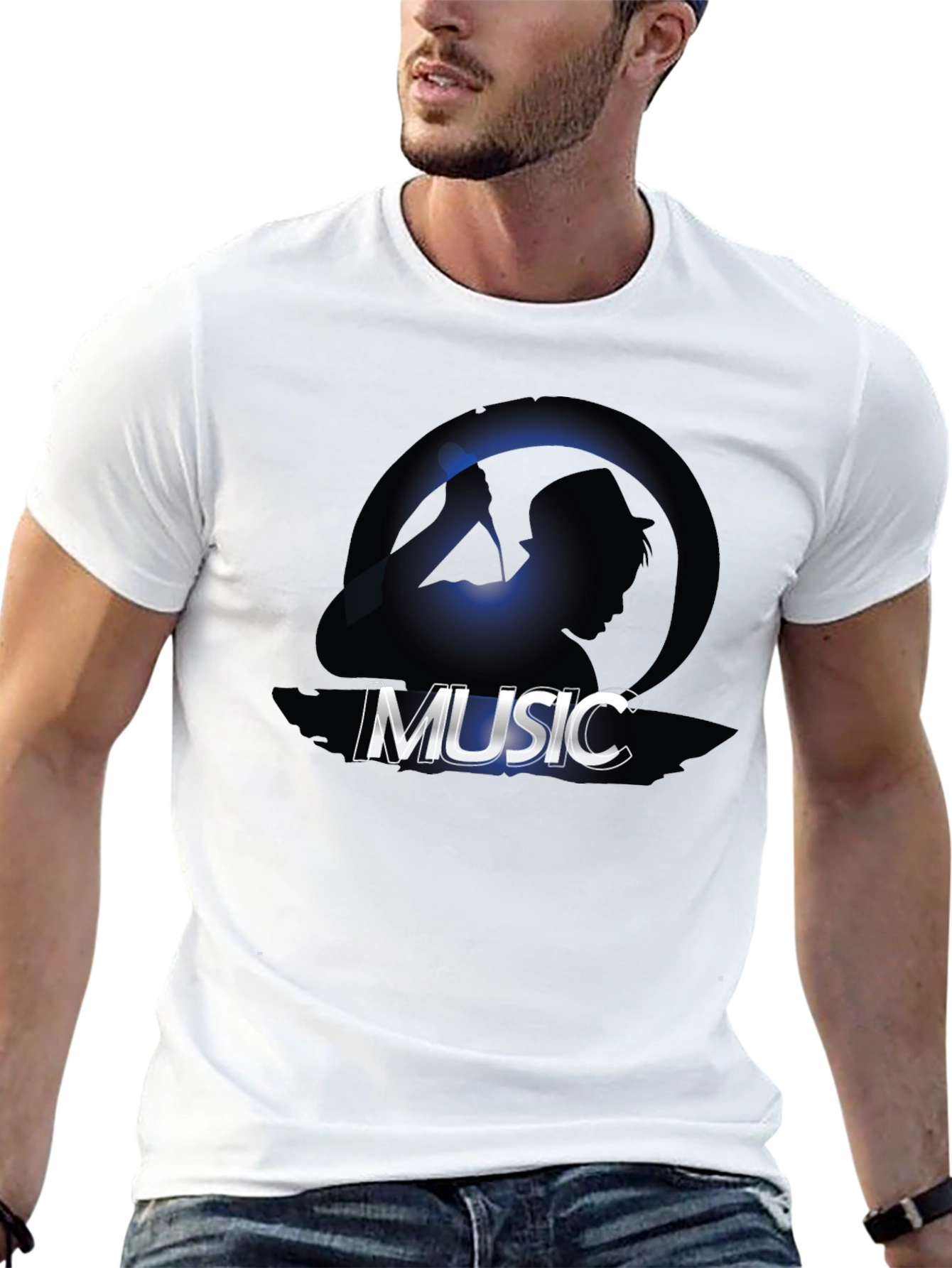Music Silhouette Graphic Tee - Cool Design