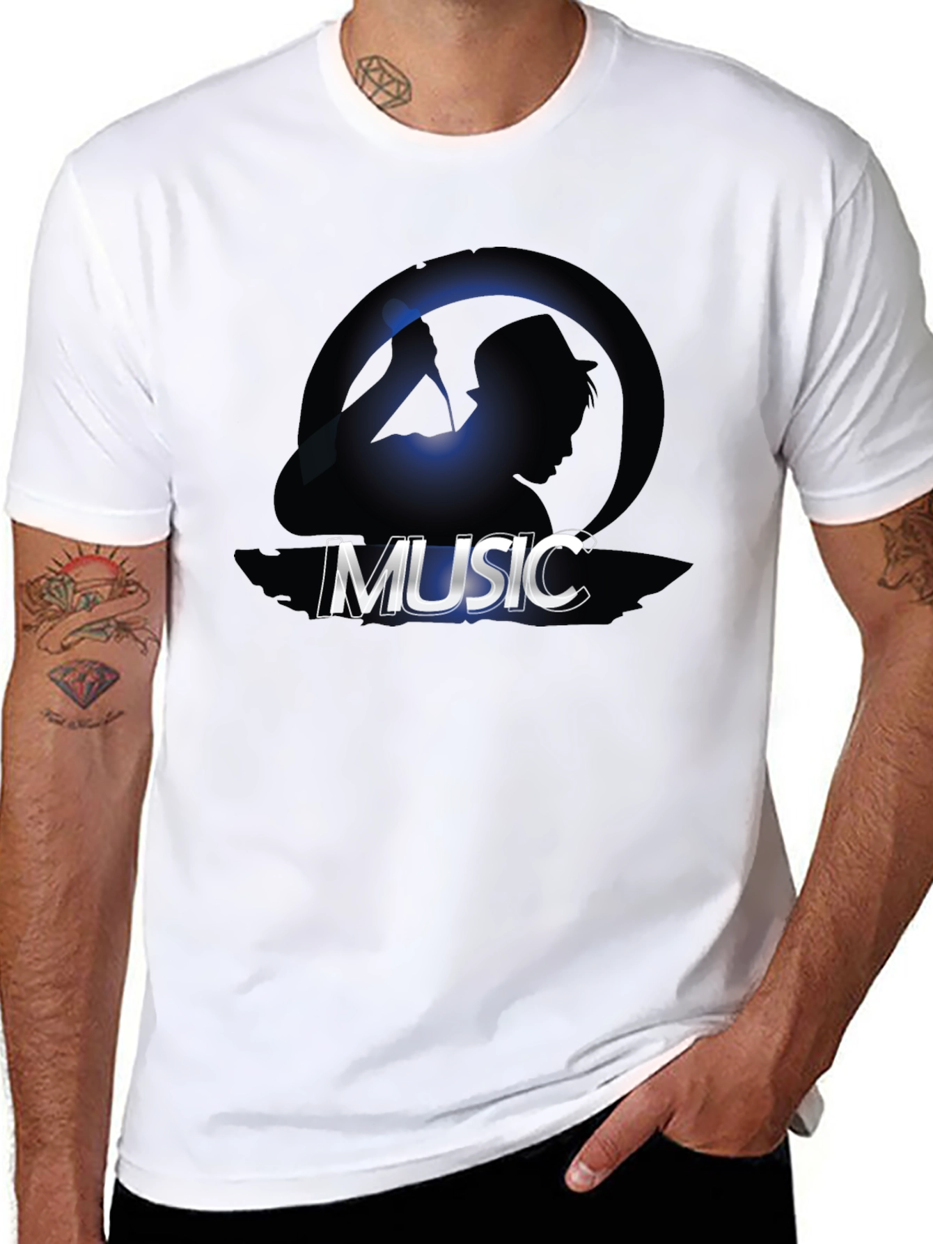 Music Silhouette Graphic Tee - Cool Design
