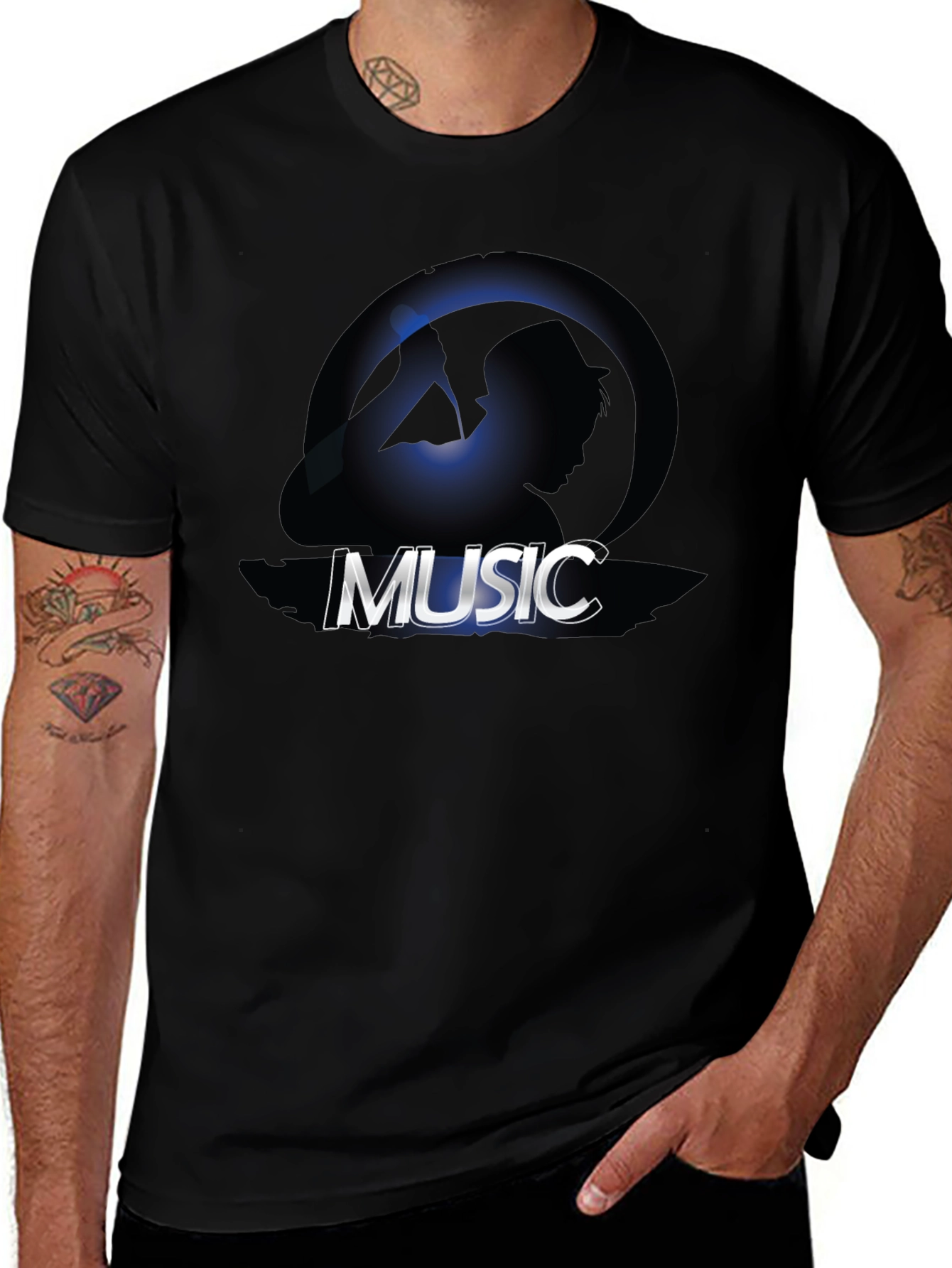 Music Silhouette Graphic Tee - Cool Design