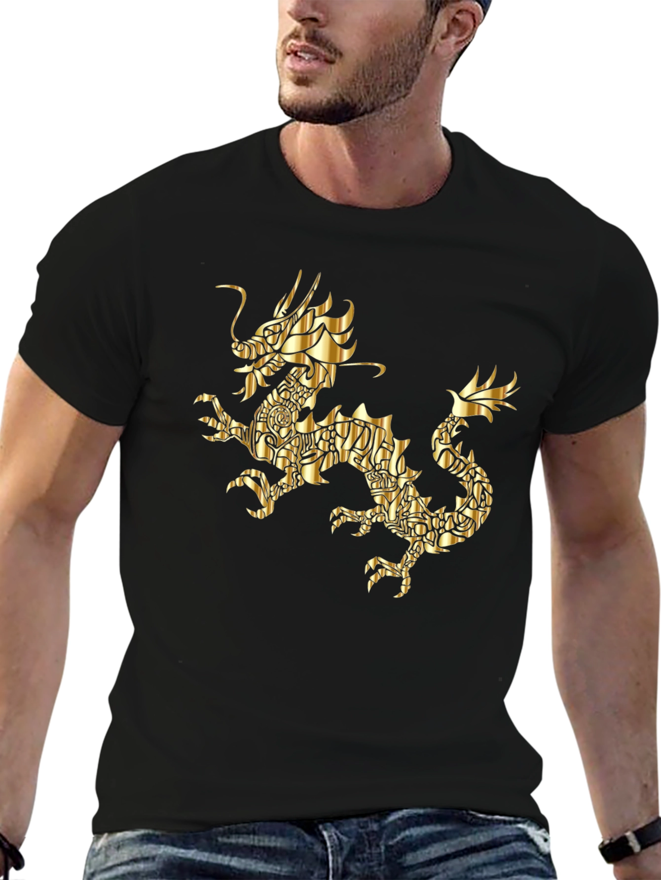Golden Dragon Graphic Black T-Shirt