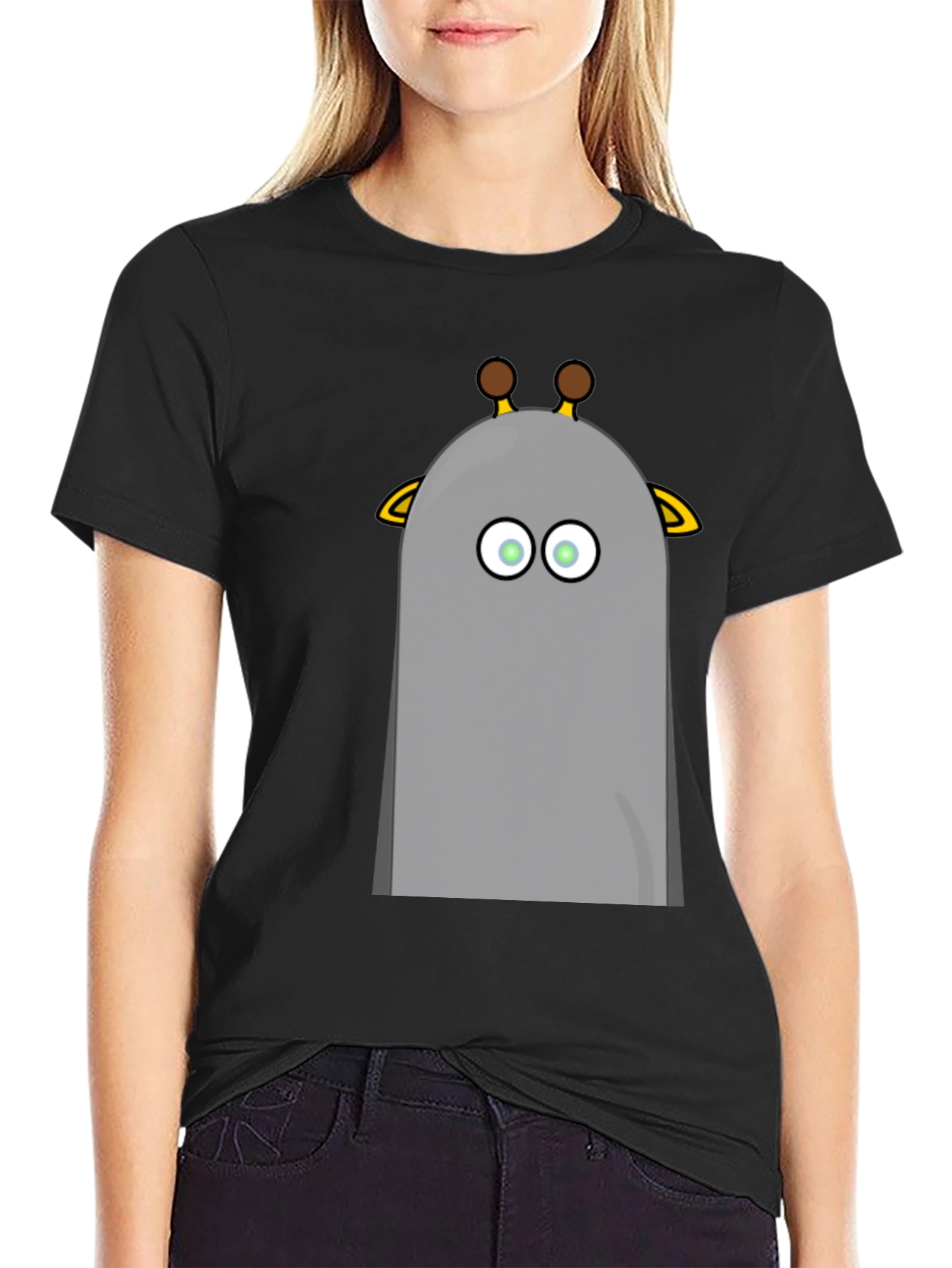 Funny Giraffe Cartoon Graphic Black T-Shirt
