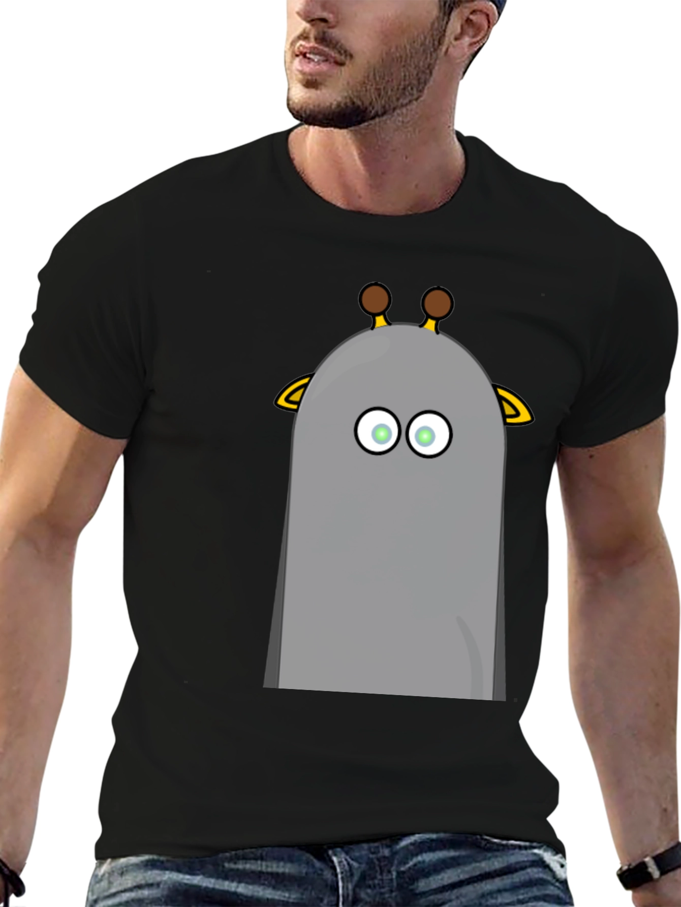 Funny Giraffe Cartoon Graphic Black T-Shirt