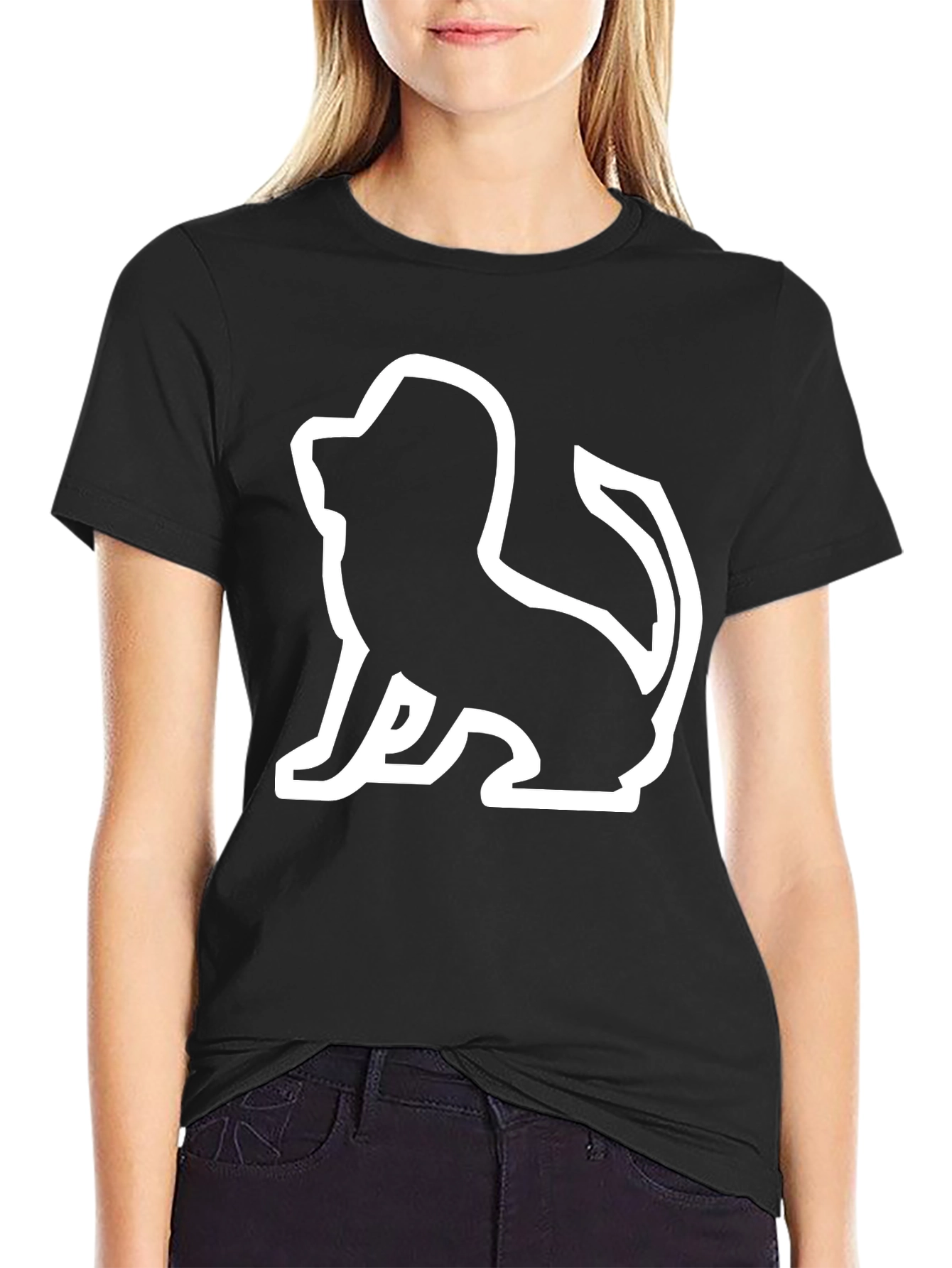 Lion Silhouette Graphic Tee - Black Cotton Blend