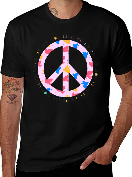 Peace Sign Bird Print Black T-Shirt