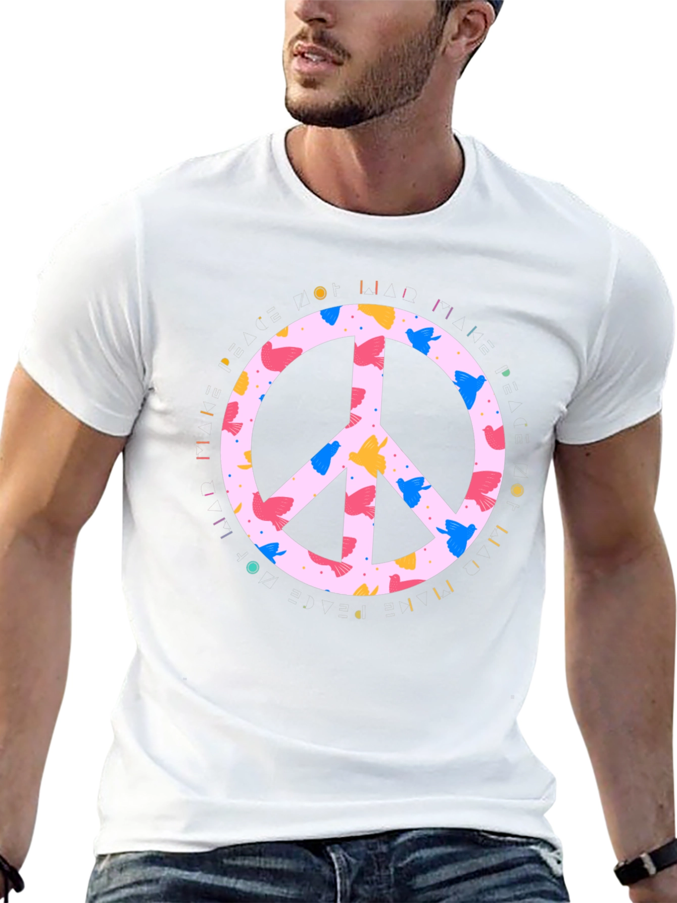 Peace Sign Bird Print Black T-Shirt