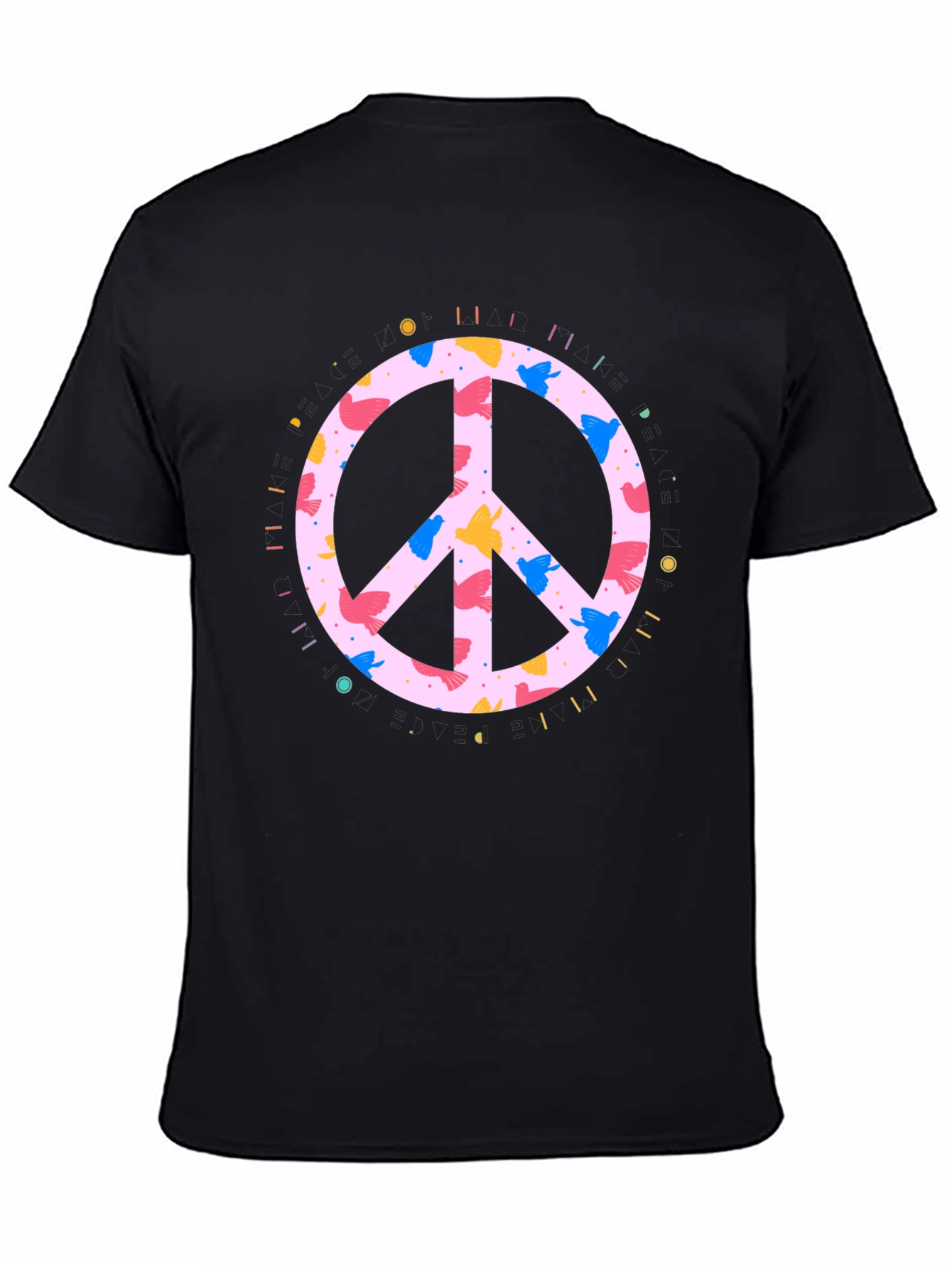 Peace Sign Bird Print Black T-Shirt