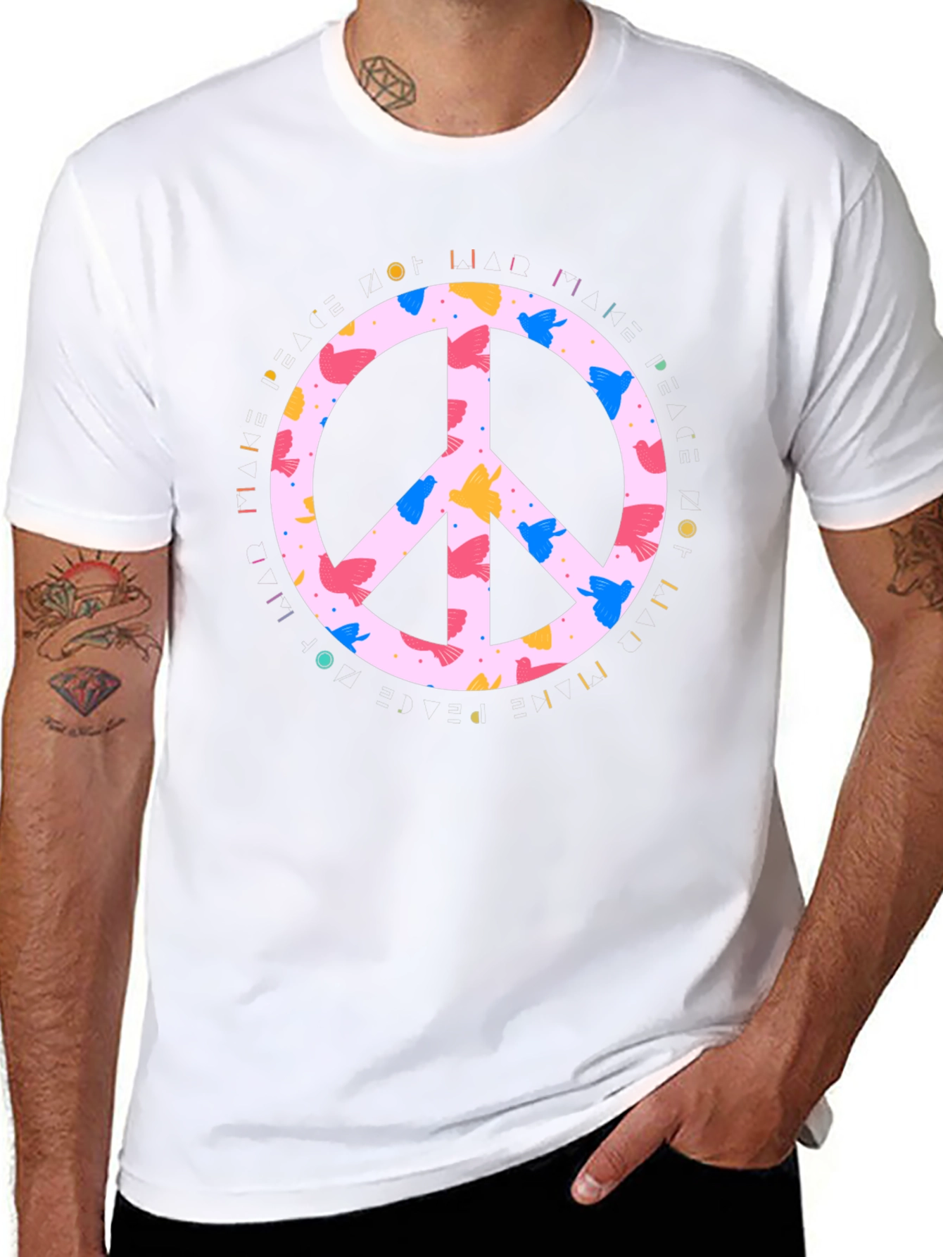 Peace Sign Bird Print Black T-Shirt