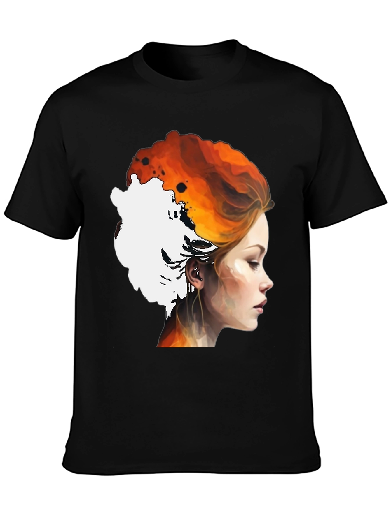 Fiery Woman Graphic Tee - Artistic Portrait Shirt
