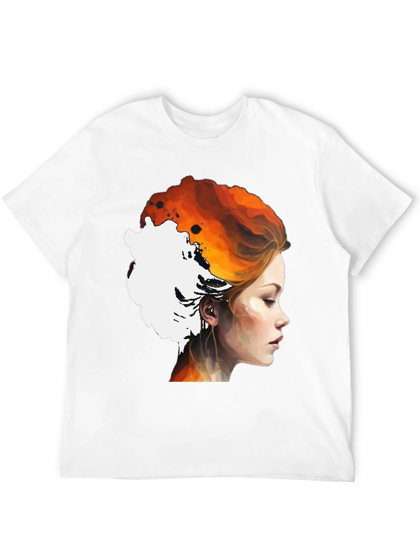 Fiery Woman Graphic Tee - Artistic Portrait Shirt
