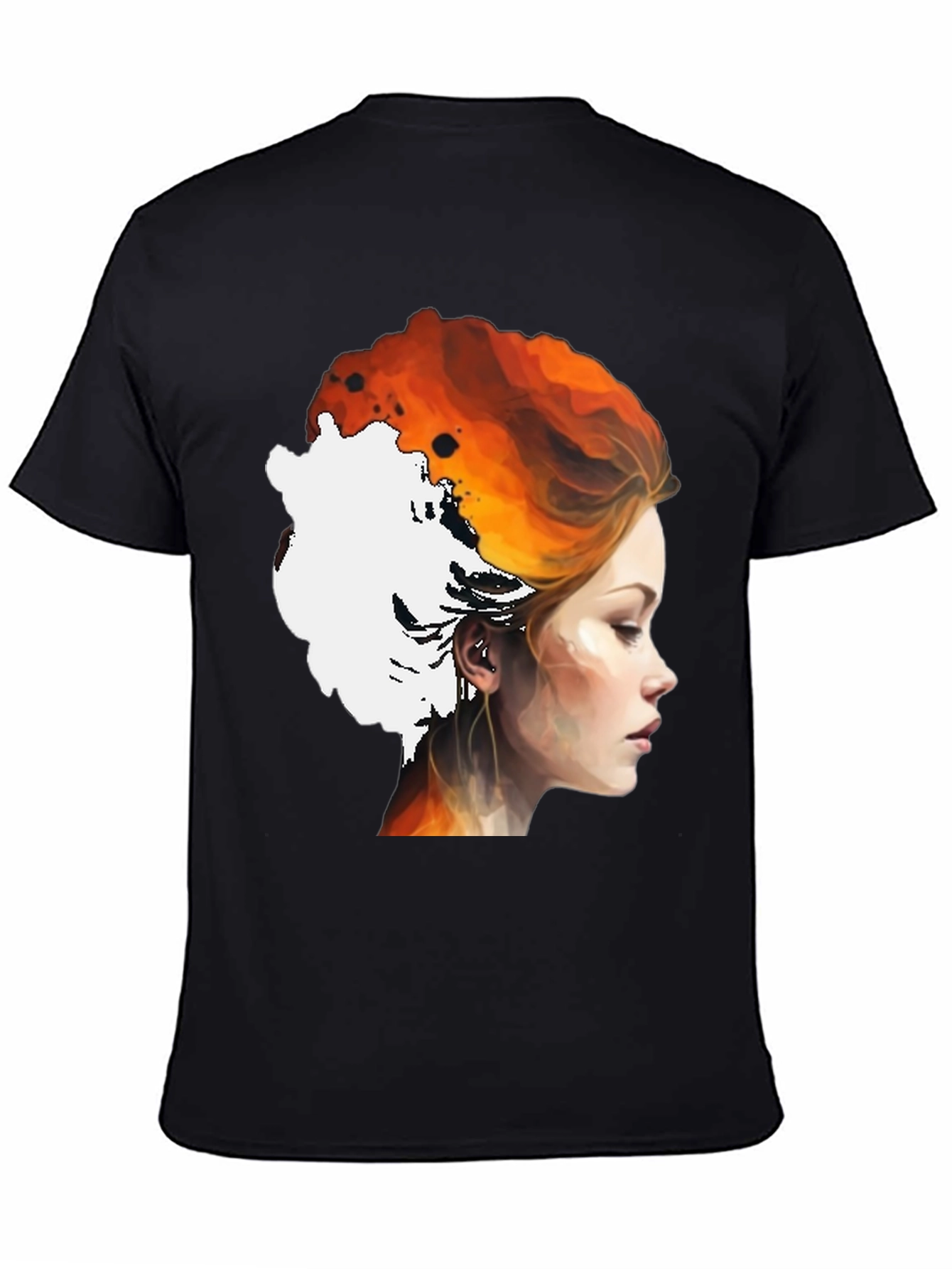 Fiery Woman Graphic Tee - Artistic Portrait Shirt