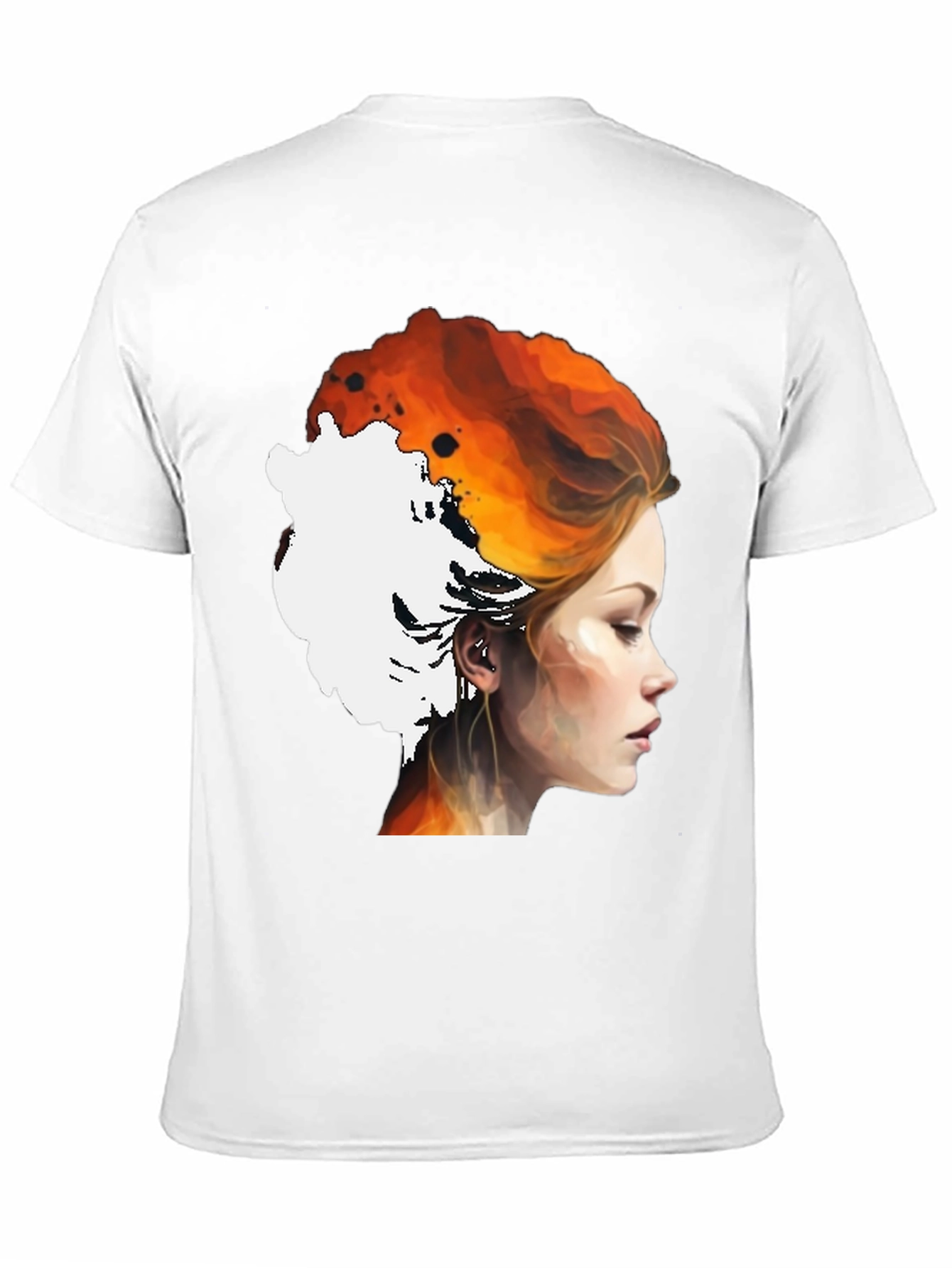 Fiery Woman Graphic Tee - Artistic Portrait Shirt
