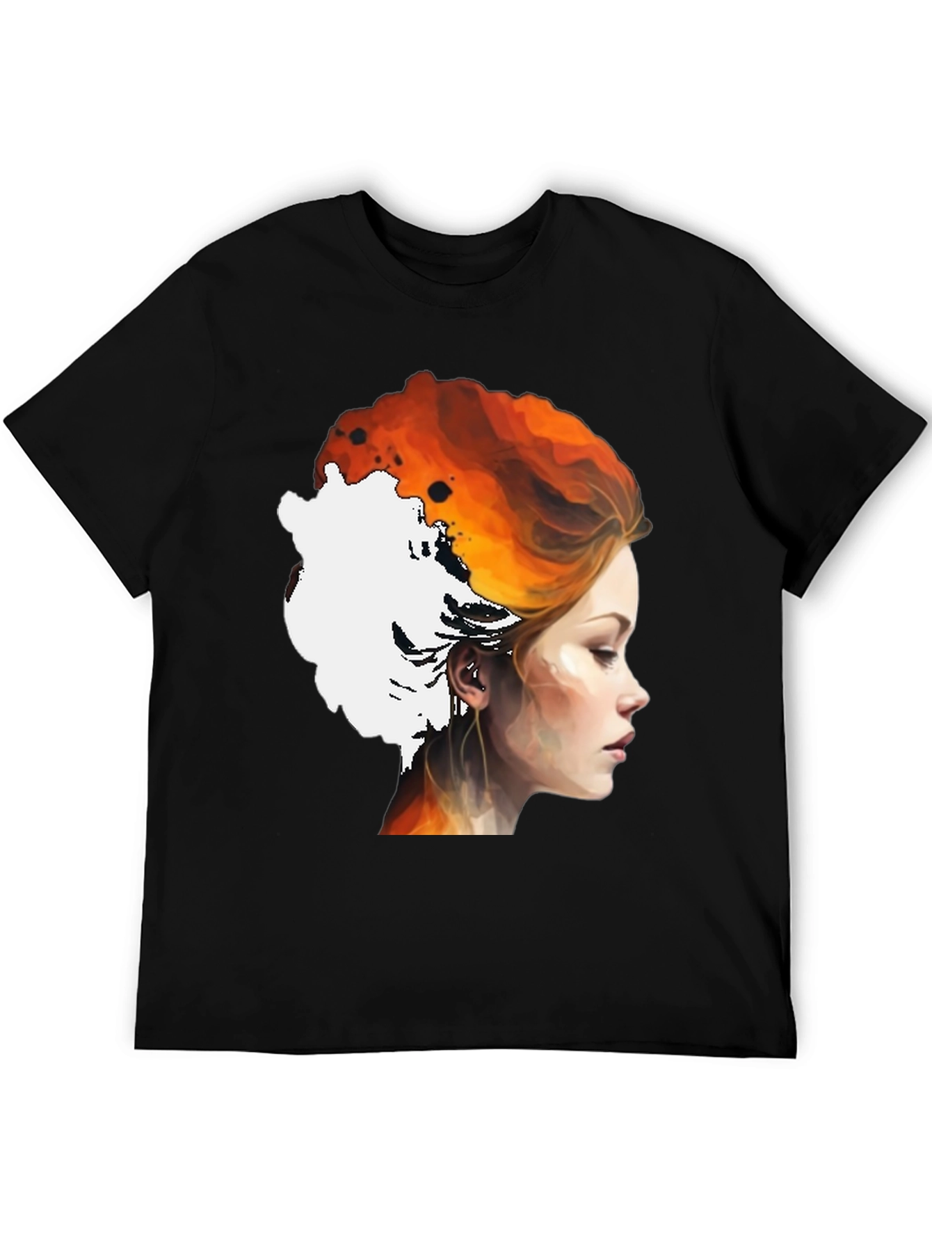 Fiery Woman Graphic Tee - Artistic Portrait Shirt