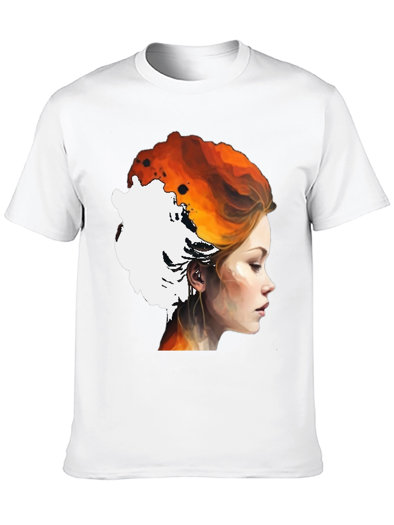Fiery Woman Graphic Tee - Artistic Portrait Shirt