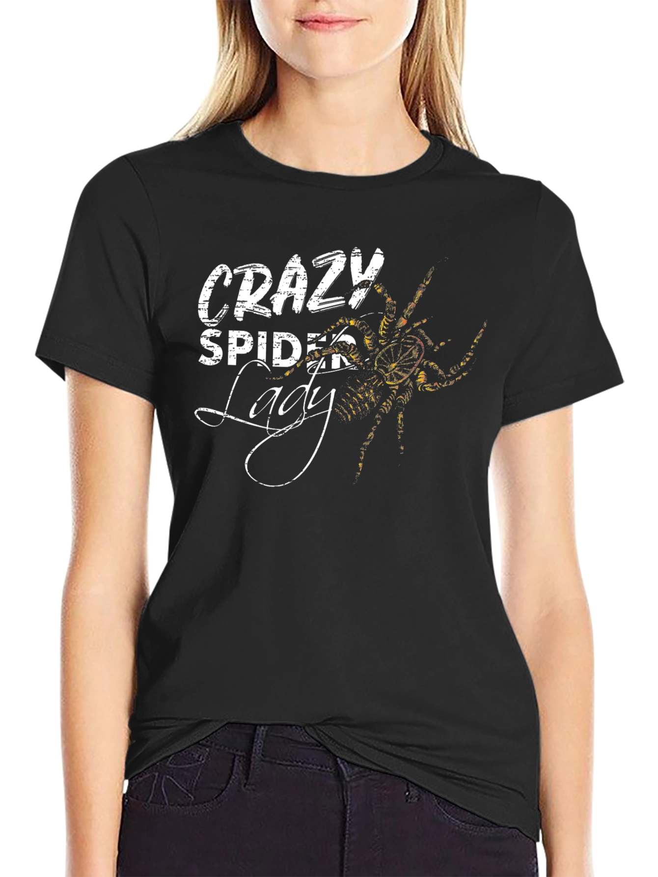 Crazy Spider Lady Graphic T-Shirt - Black Cotton Tee