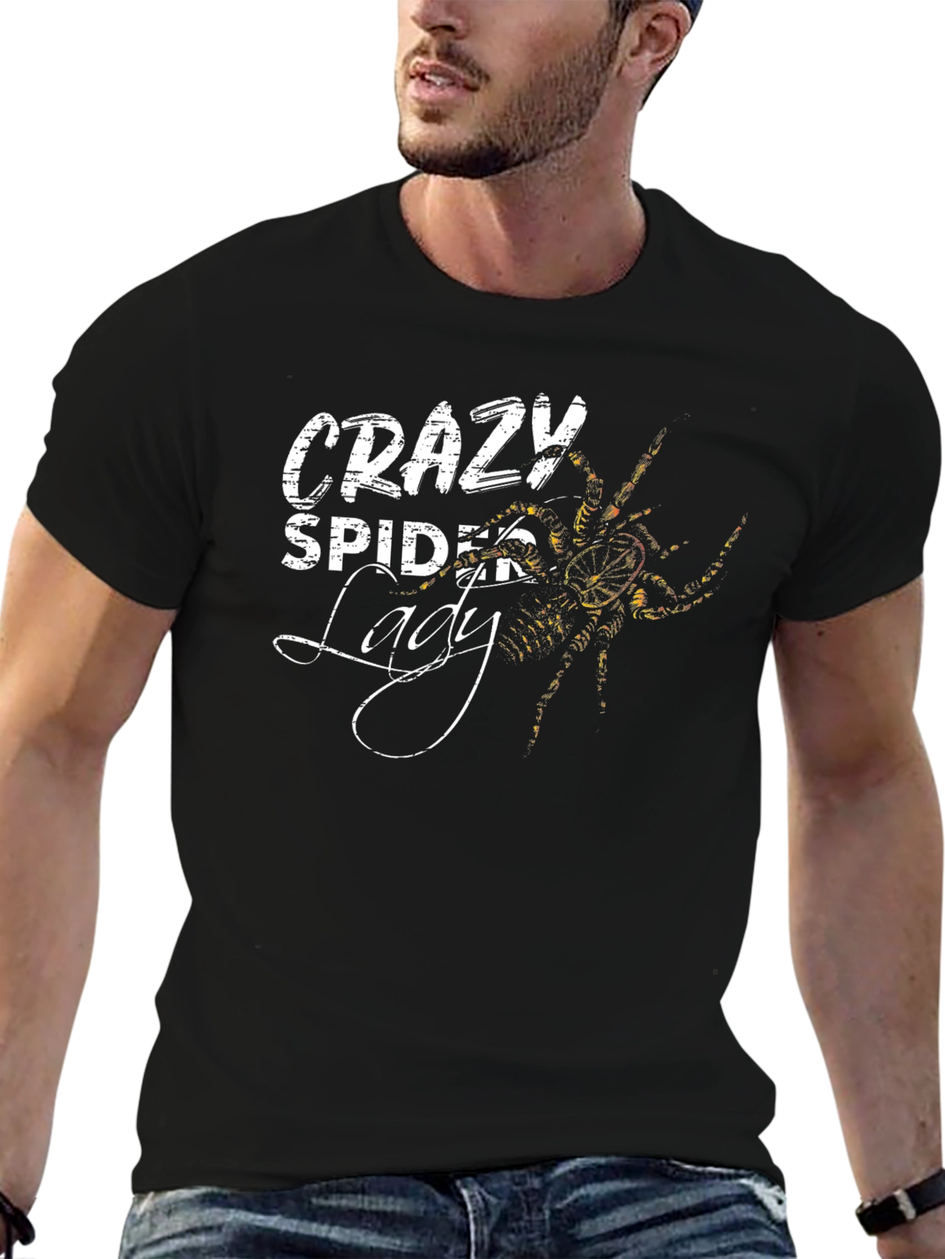 Crazy Spider Lady Graphic T-Shirt - Black Cotton Tee