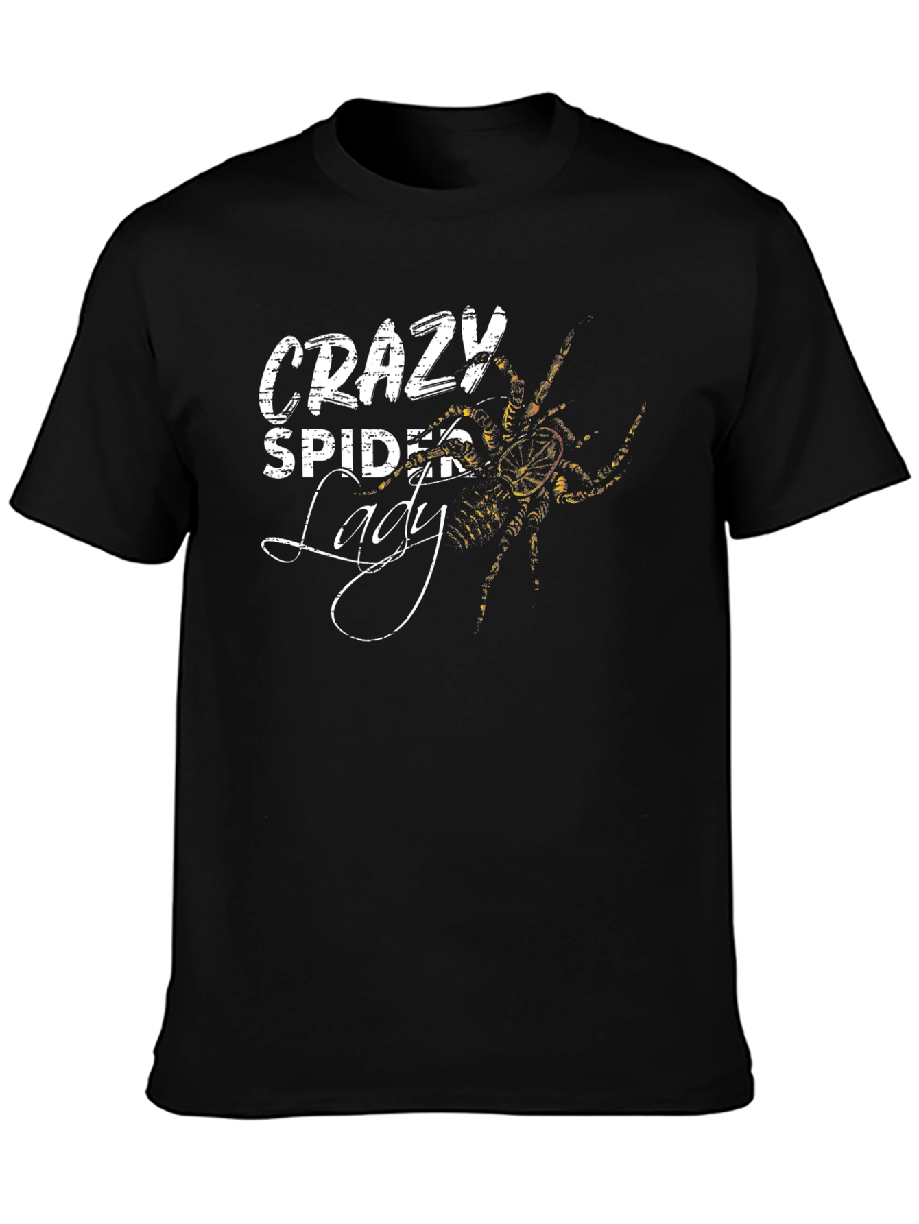 Crazy Spider Lady Graphic T-Shirt - Black Cotton Tee