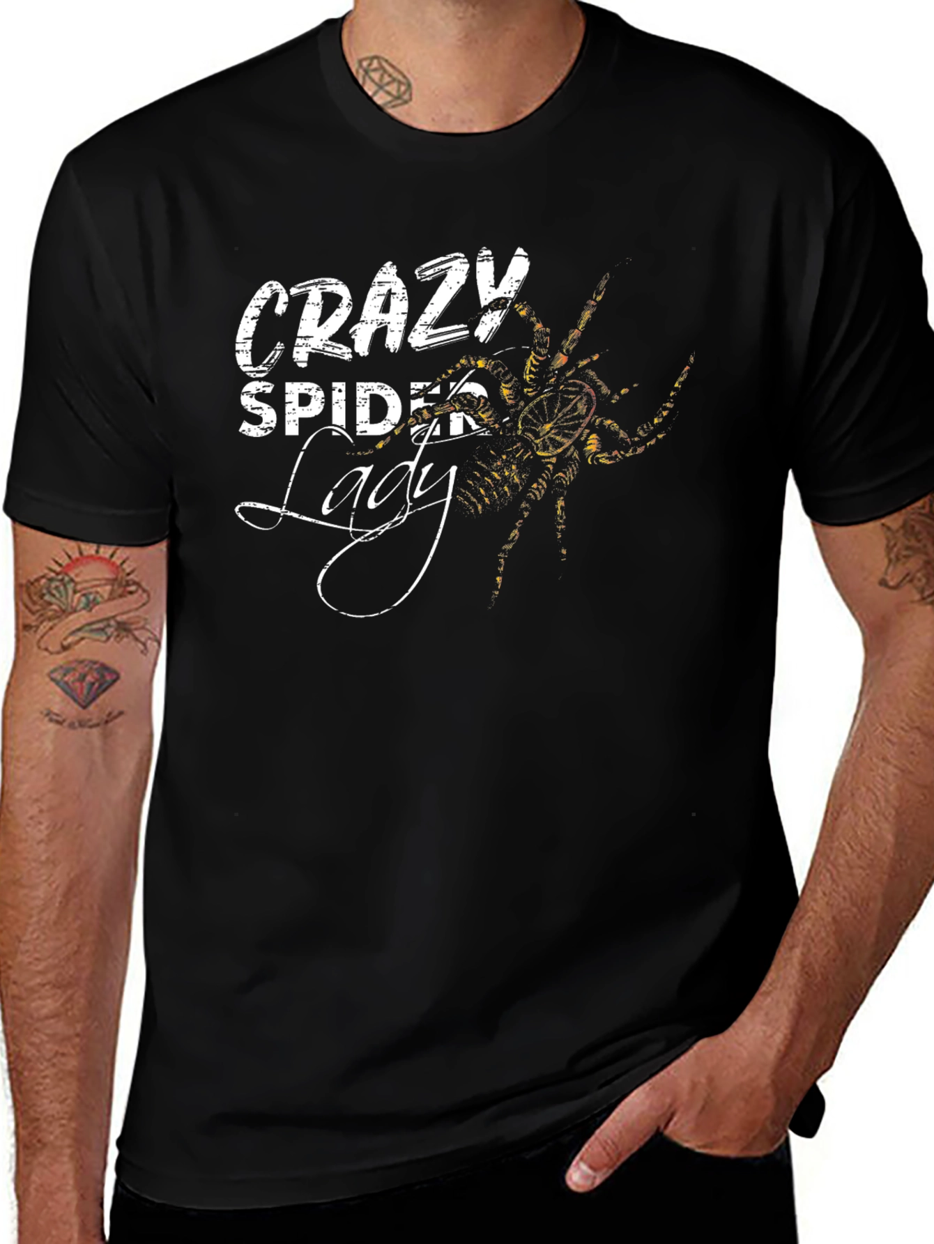 Crazy Spider Lady Graphic T-Shirt - Black Cotton Tee