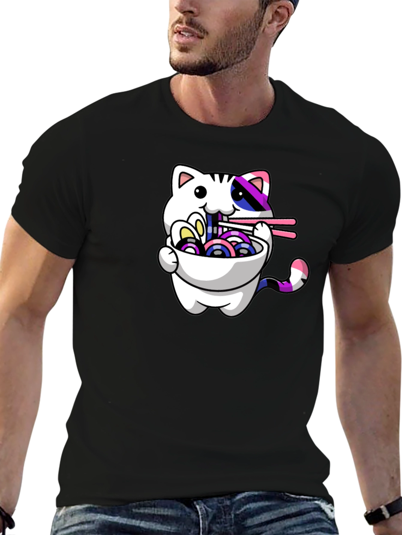 Ramen Cat Graphic Tee - Stylish Unisex T-Shirt